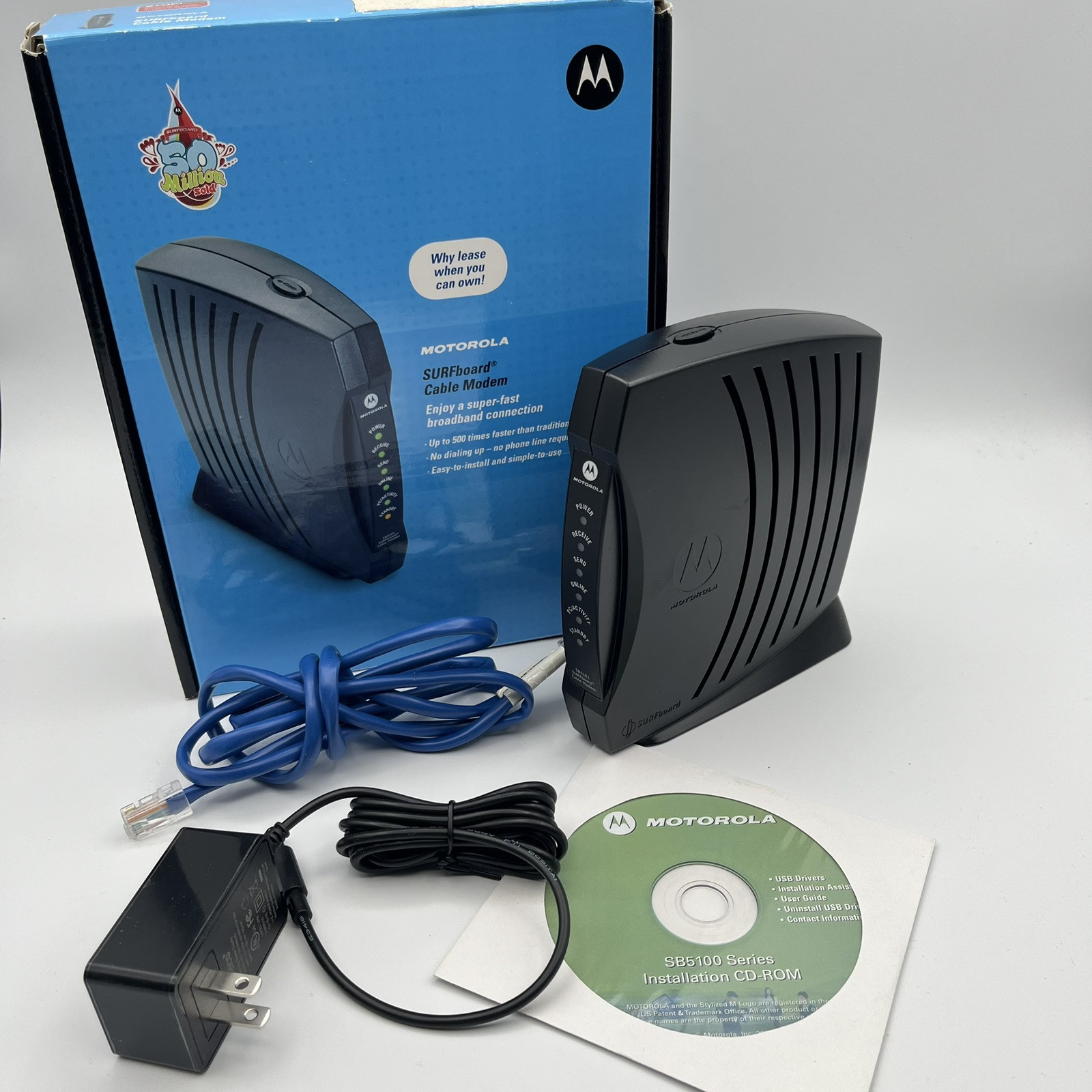 Motorola Surfboard Cable Modem – SB5101 – w/Power Supply, Cable, Installation CD