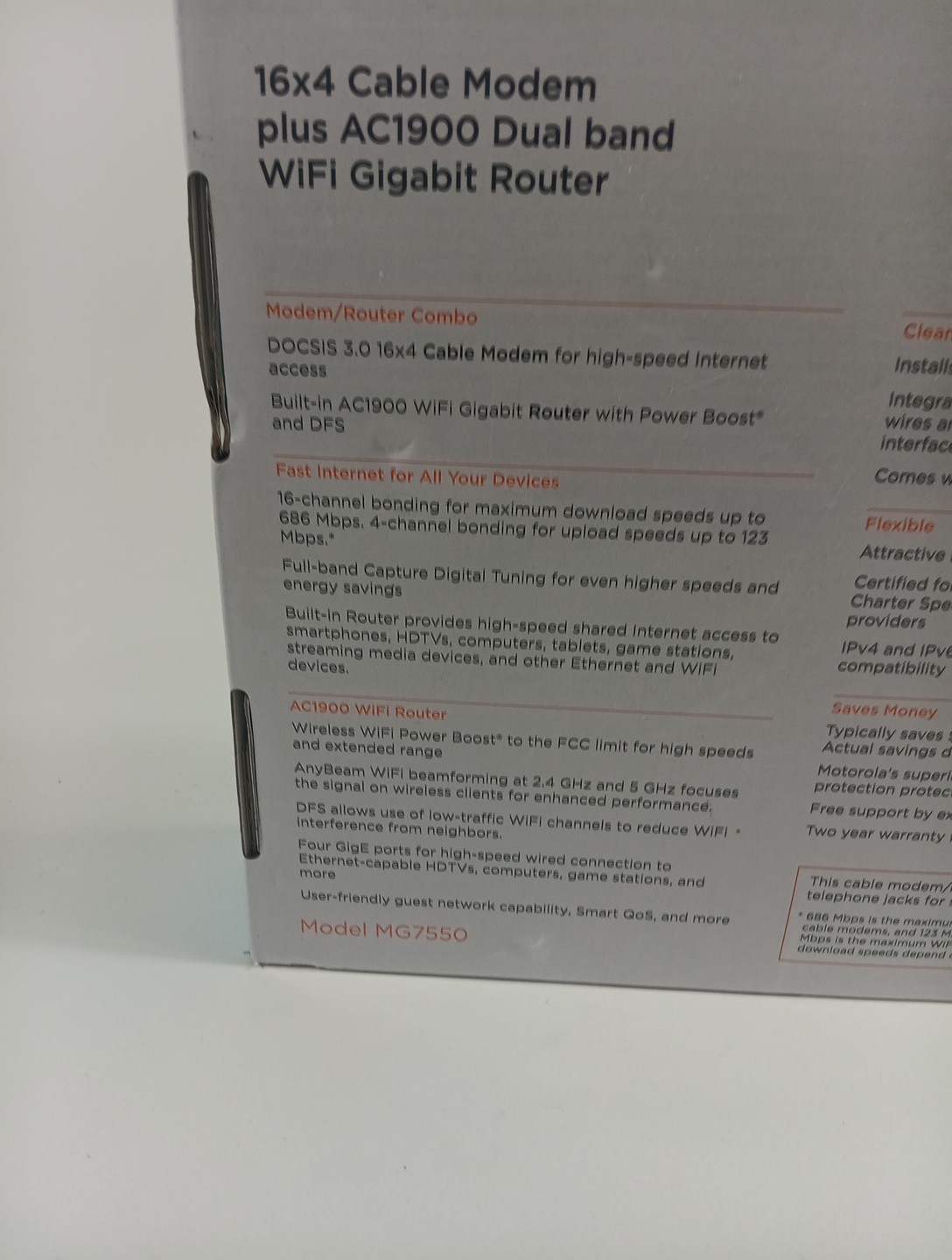 Motorola MG7550 Dual Band AC1900 Cable Modem and Wi-Fi Gigabit Router