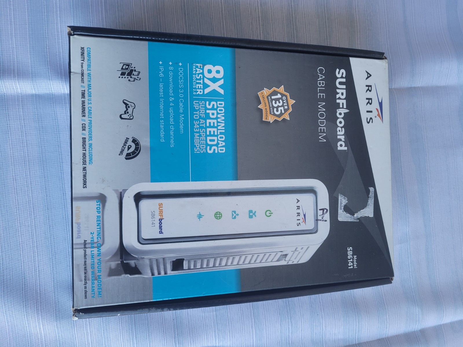 ARRIS SURFboard SB6141 DOCSIS 3.0 Cable Modem 343Mbps IPv6 Ethernet White