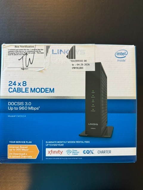 LINKSYS CM3024 High Speed DOCSIS 3.0 24×8 Cable Modem With Power Cable