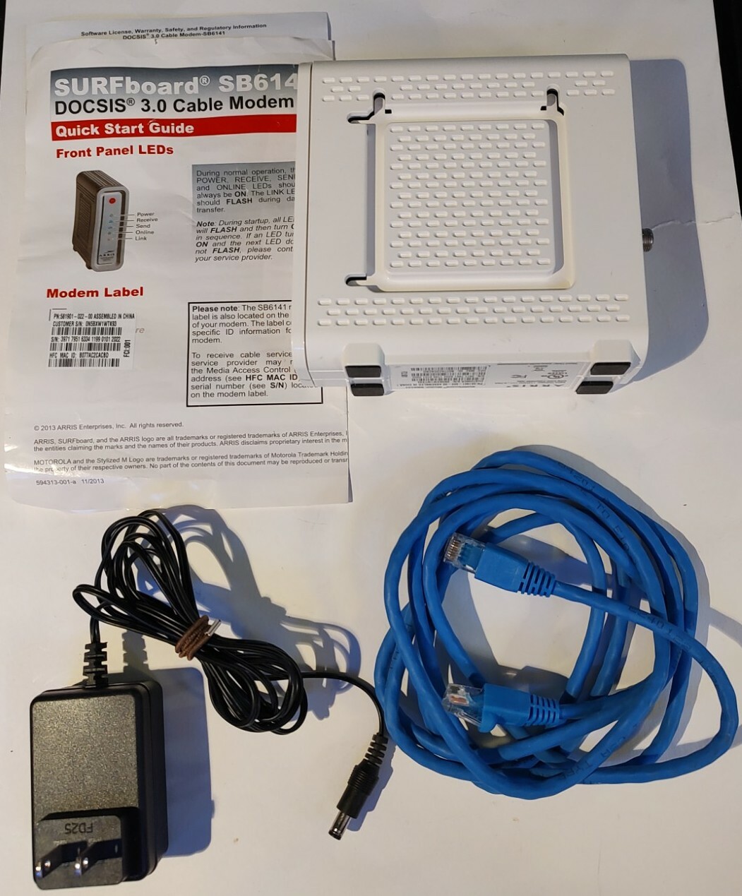 ARRIS SURFboard SB6141 8×4 DOCSIS 3.0 Cable Modem White