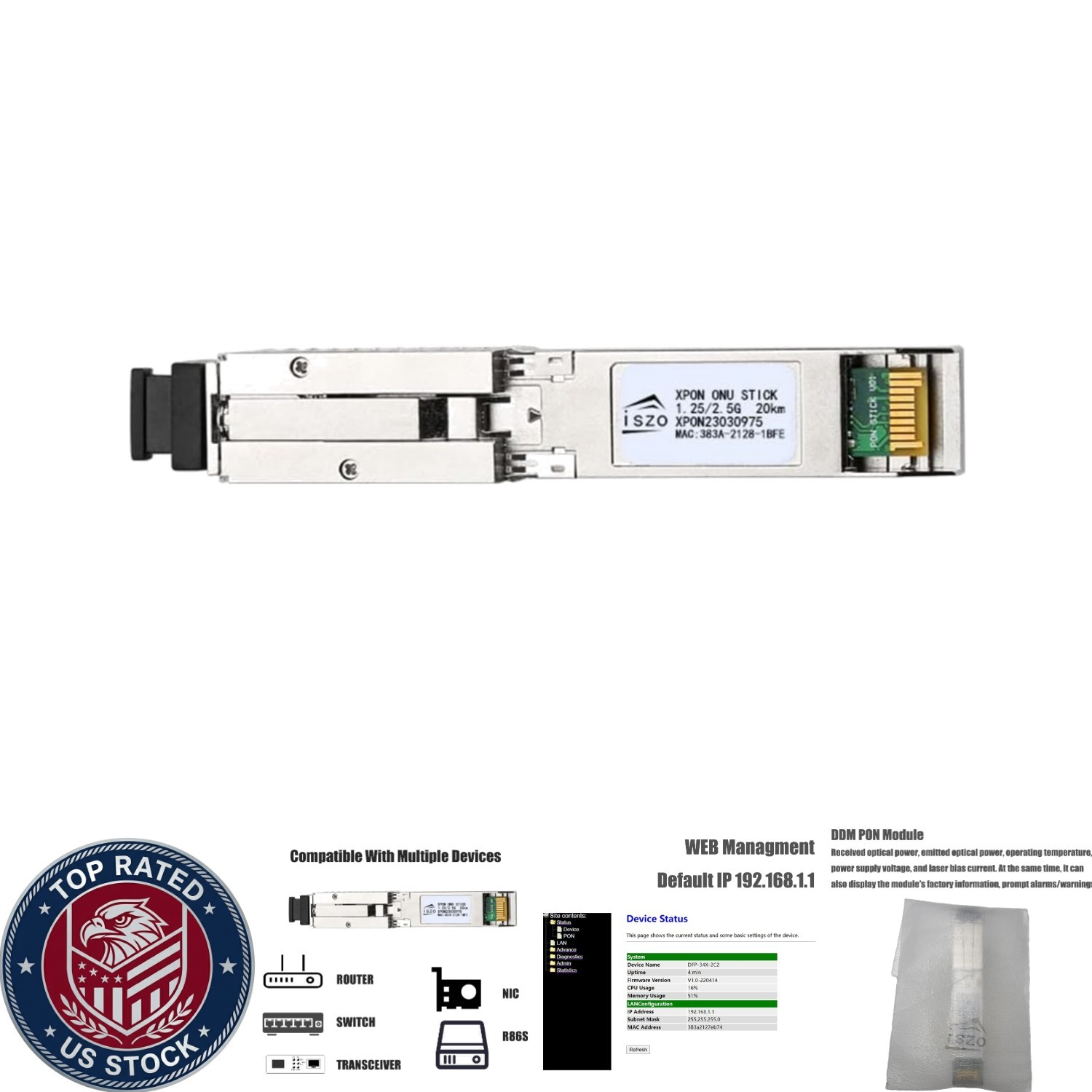 High-Speed 2.5G ONU SFP Stick for Router & Media Converter Compatibility