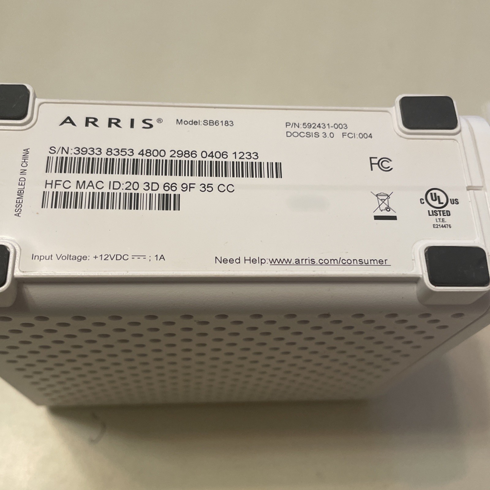 Cable Modem Surfboard ARRIS SB6183 Docsis 3.0 Cable Modem Refurbished.