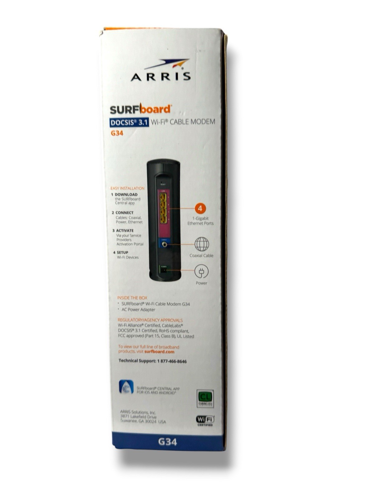ARRIS SURFboard G34 DOCSIS 3.1 WiFi 6 AX3000 Cable Modem Router 4-Port Black