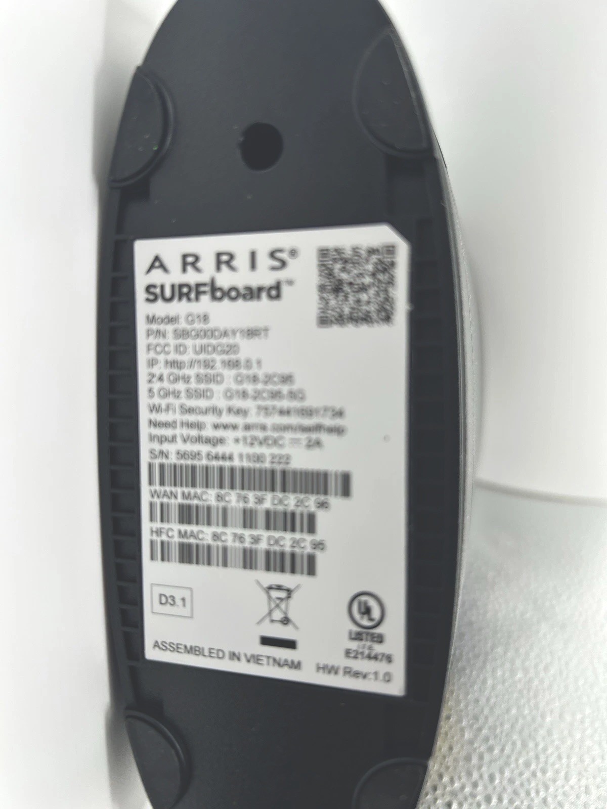 ARRIS Surfboard G18 Dual Band Wi-Fi 6 Cable Modem AX1800