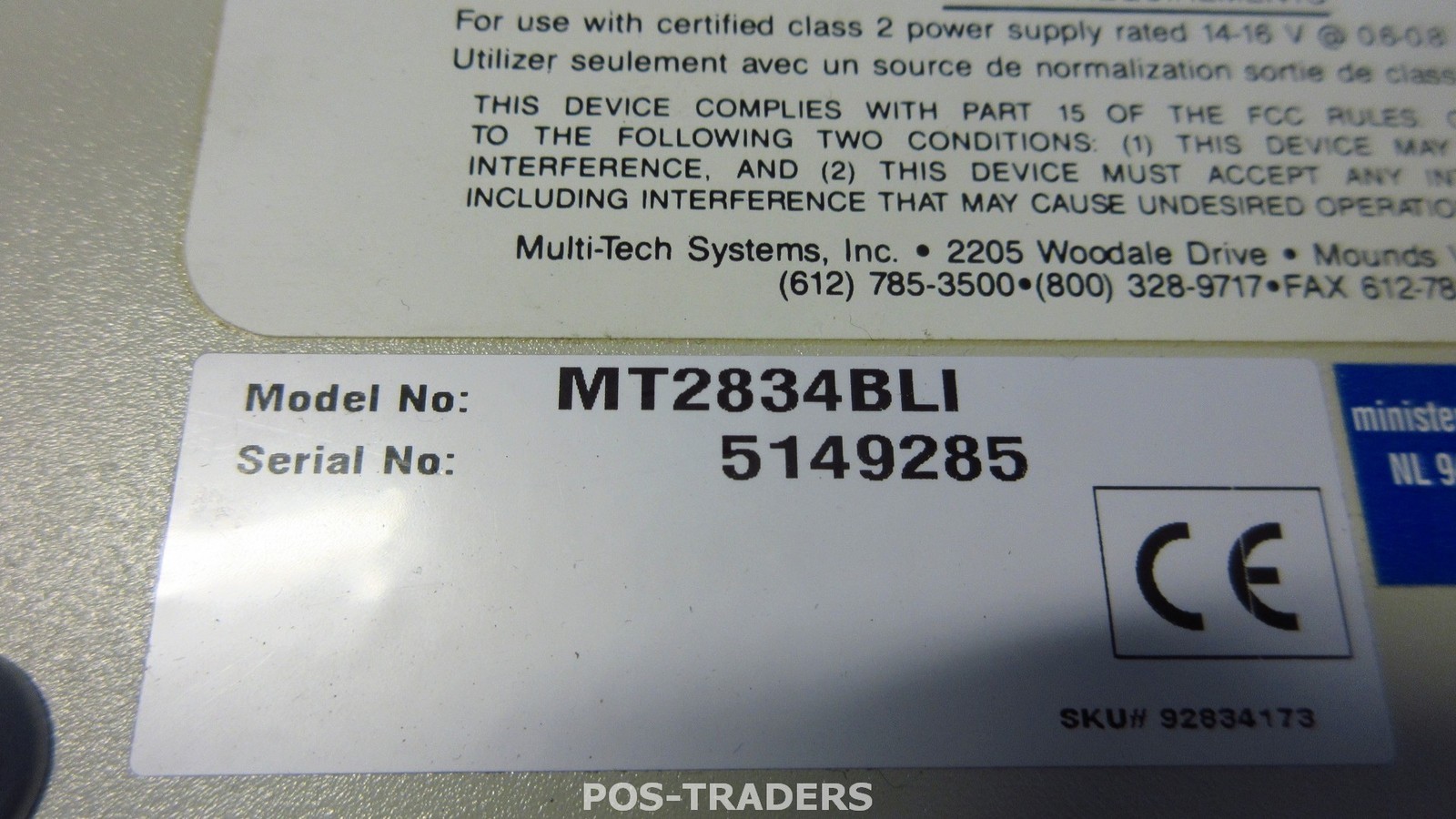 Multi Tech MultiModem MT2834BA 33.6Kbps Intelligent Modem & Data/Fax Modem NO PS