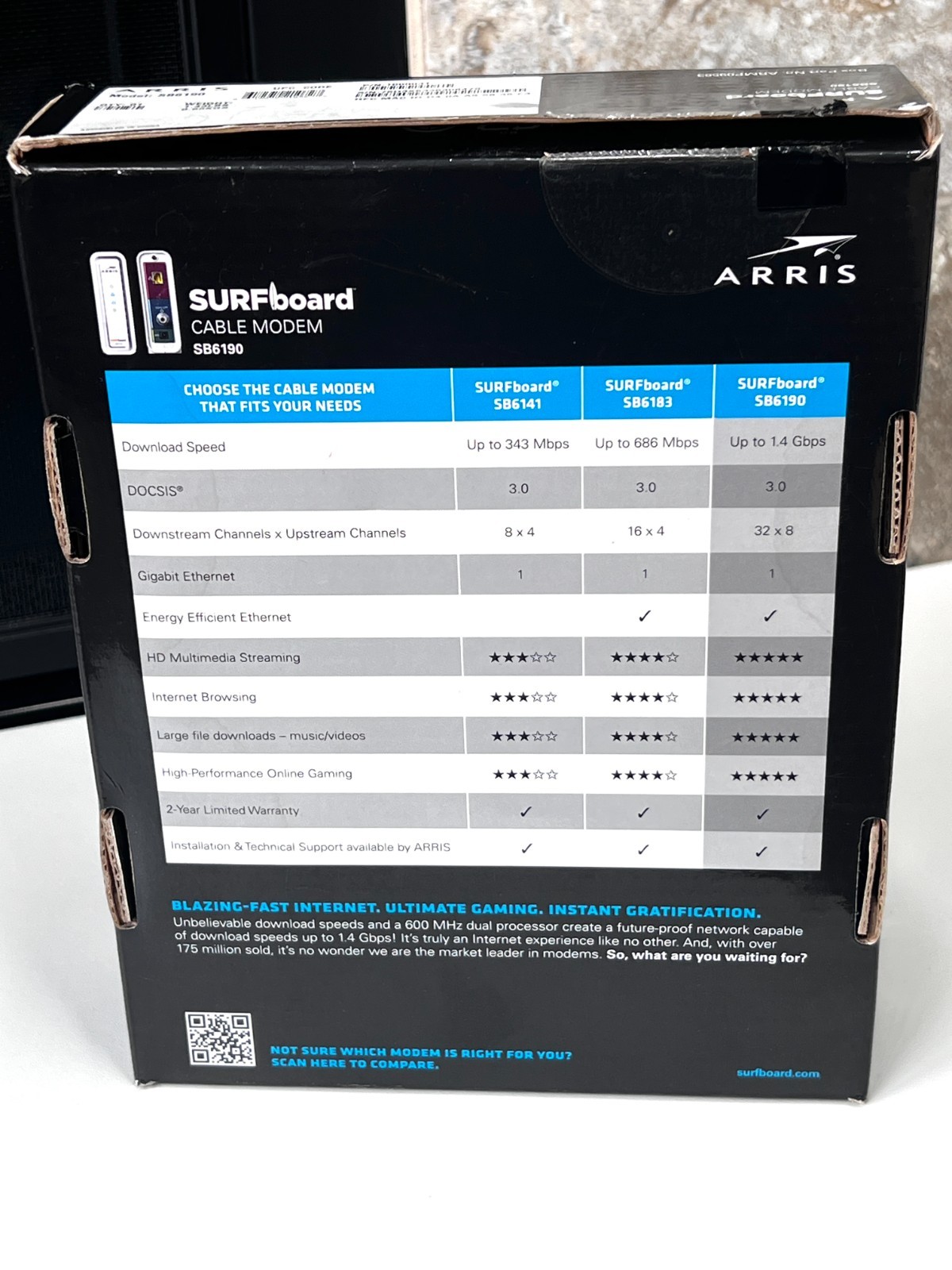 ARRIS SURFboard SB6190 DOCSIS 3.0 Cable Modem 32×8 1.4Gbps Gigabit