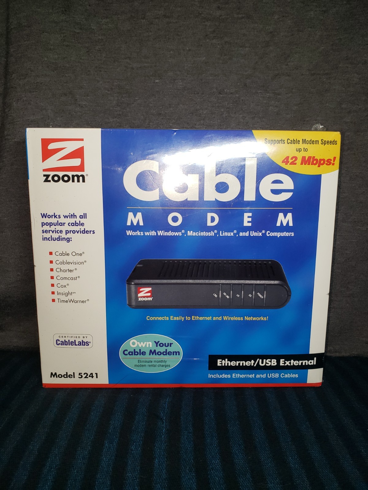 2008 Zoom Cable Modem Model 5241 Ethernet USB External 42 Mbps Sealed Vintage