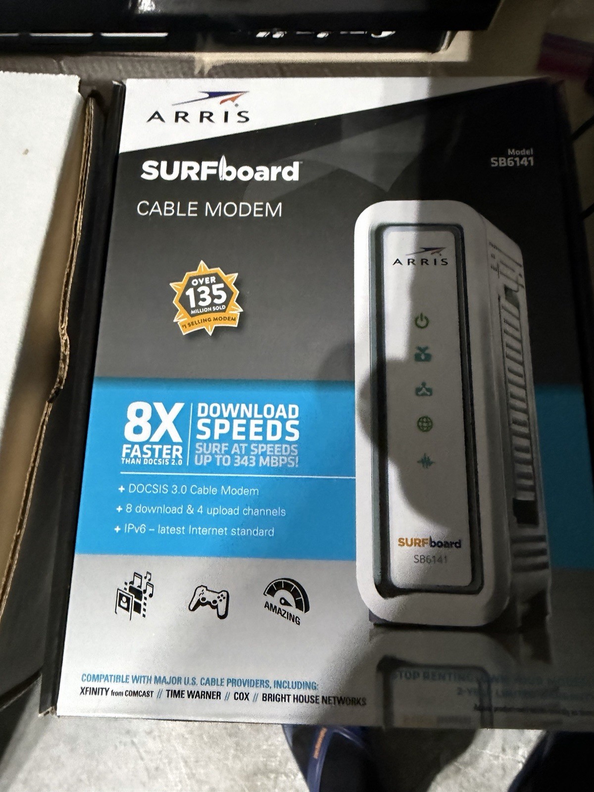 ARRIS SURFboard SB6141 DOCSIS 3.0 Cable Modem 343 Mbps IPv6 White