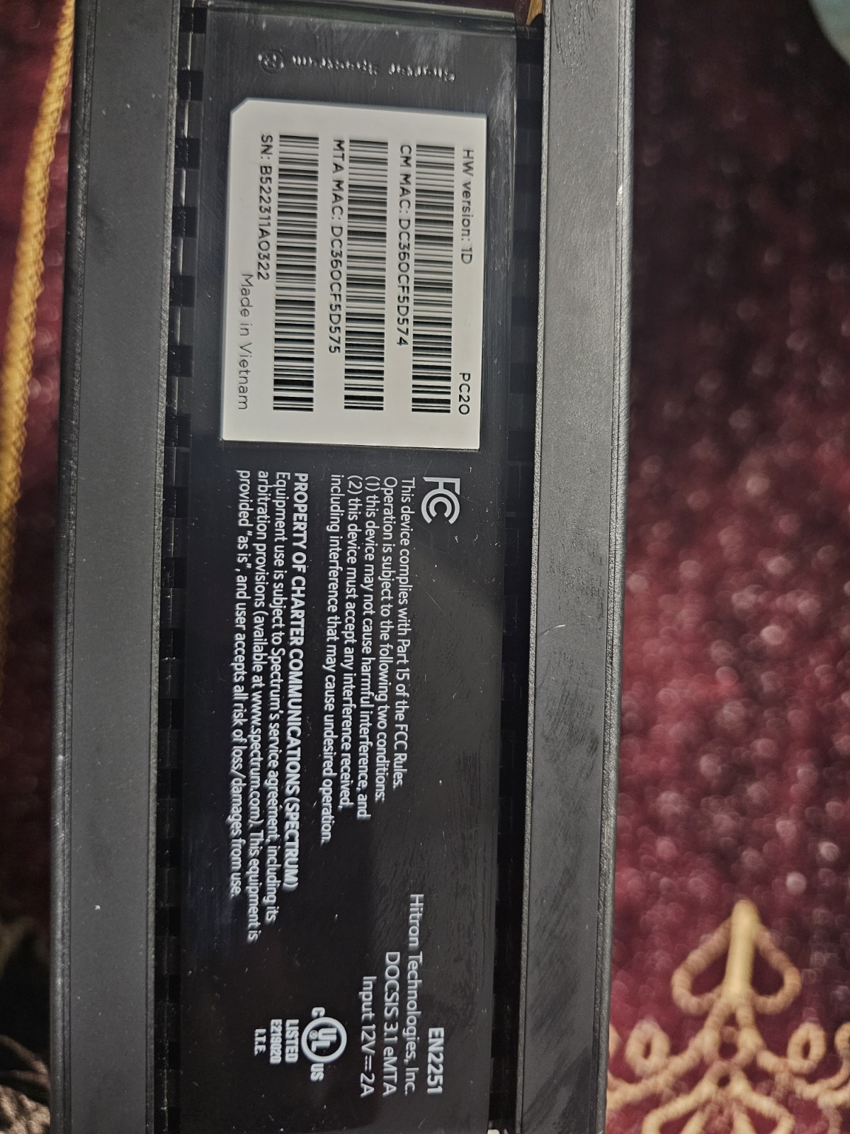 Spectrum 3.1 eMTA Docsis 3.1 Advanced Voice Modem (ES2251)