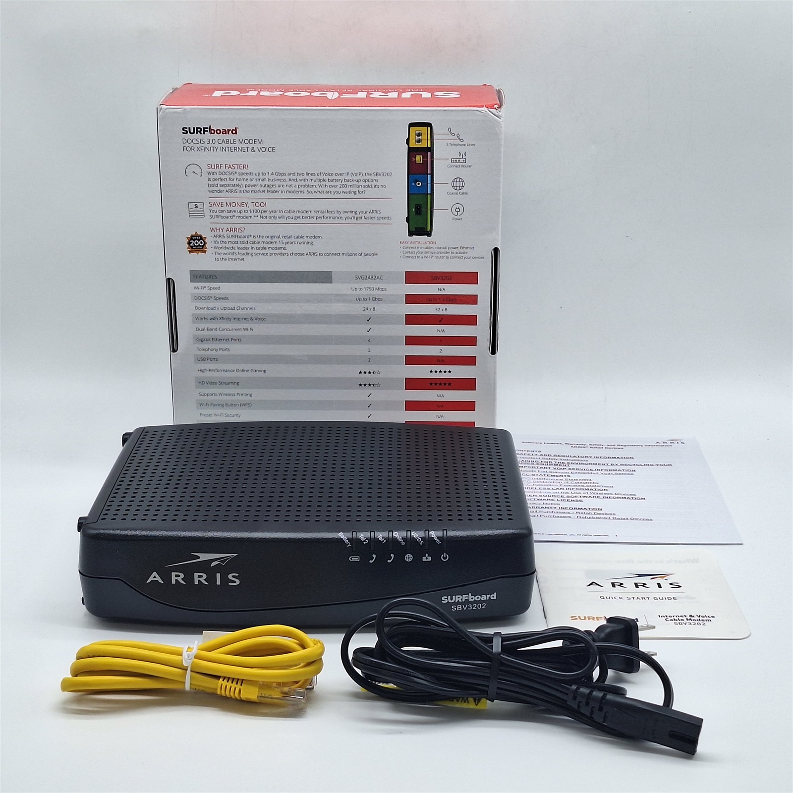 ARRIS SBV3202 Docsis 3.0 Voice Cable Modem – Black