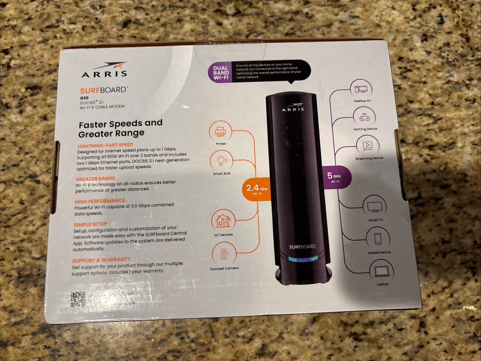 ARRIS – SURFboard G20 DOCSIS 3.1 Cable Modem AX3000 ROUTER *Open-box/New*