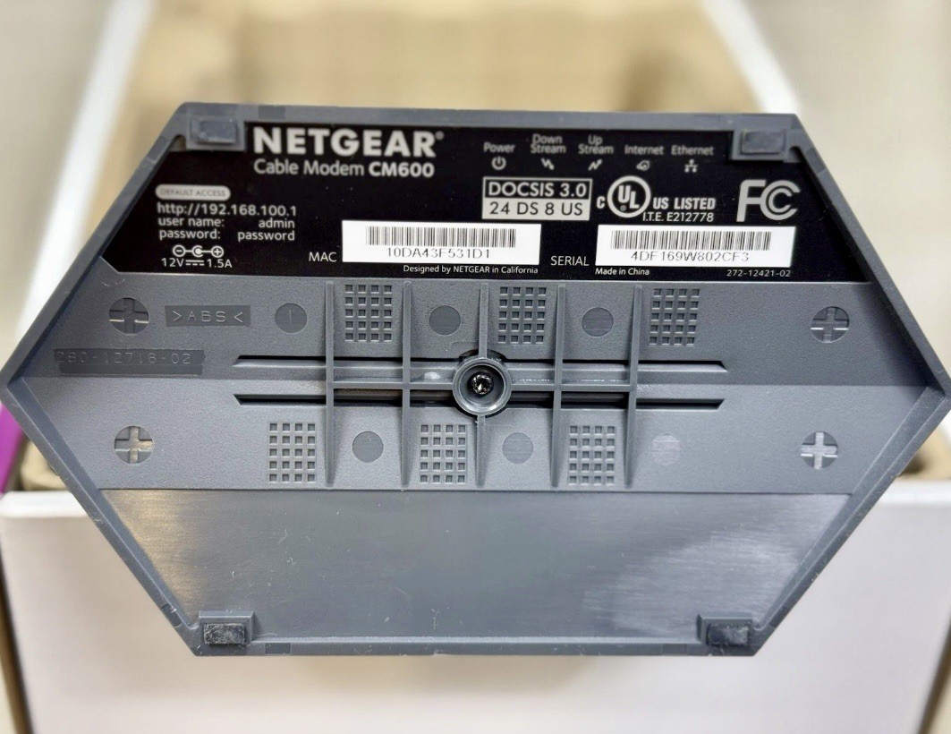 Netgear CM600 Cable Modem DOCSIS 3.0 24×8 Xfinity Cox Spectrum Tested Works