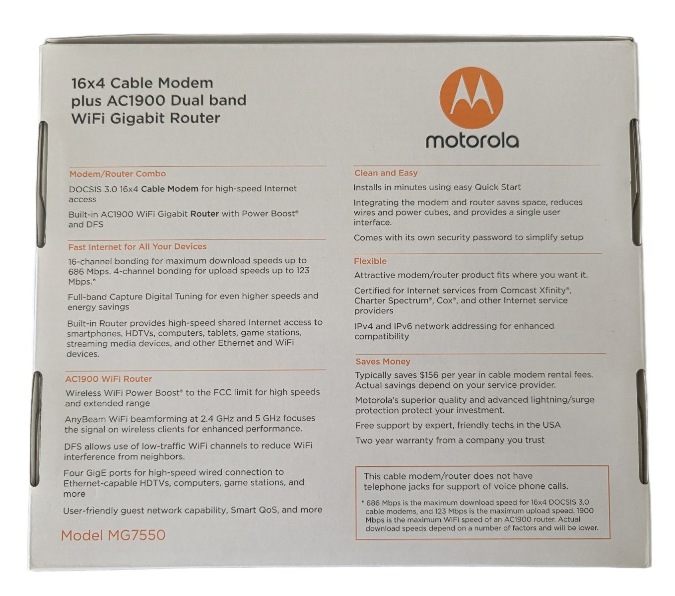 Motorola MG7550 16×4 High Speed ​​Cable Modem Plus AC1900 WiFi Router