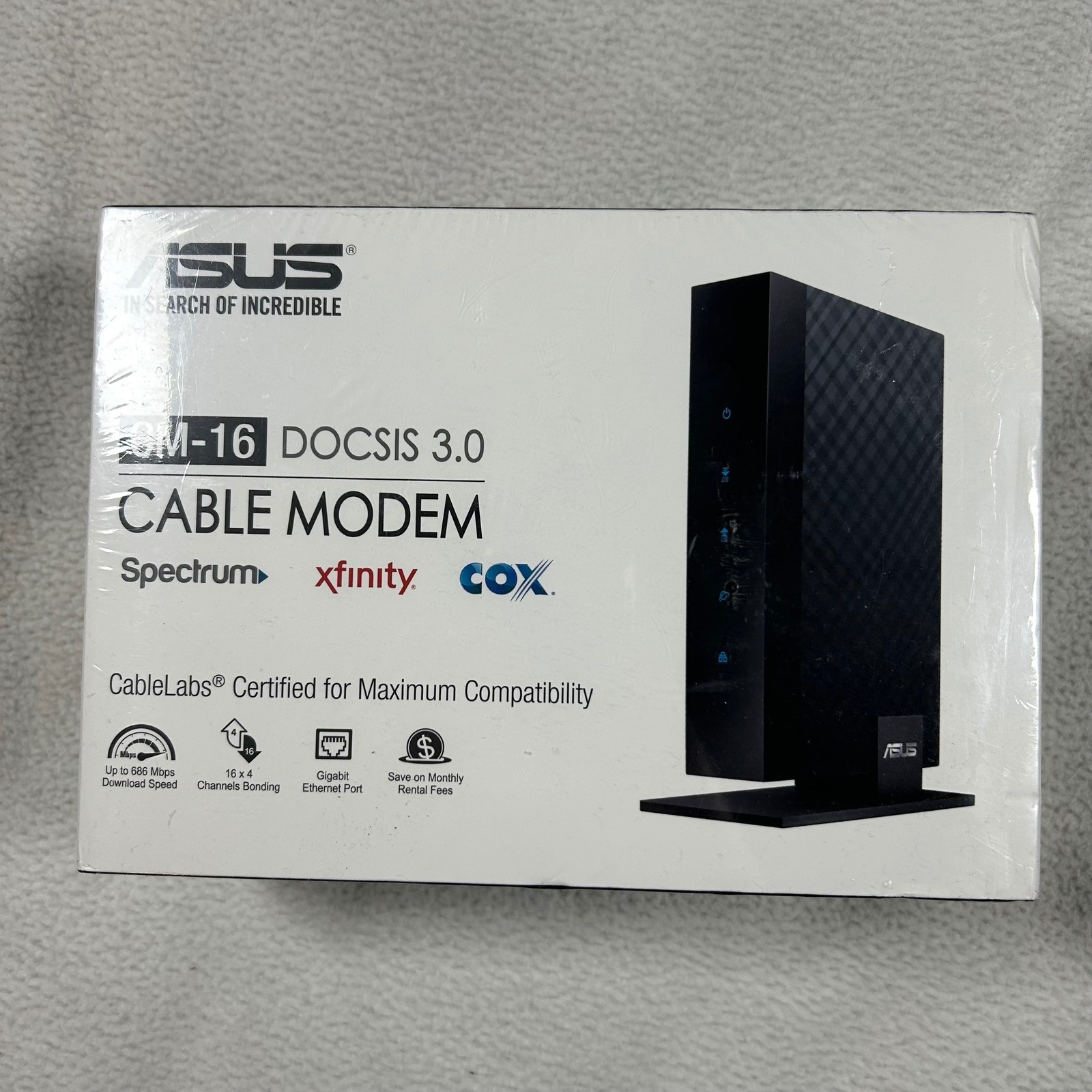 ASUS Cable Modem CM-16 Black DOCSIS 3.0 16×4 Gigabit Ethernet Port New Sealed