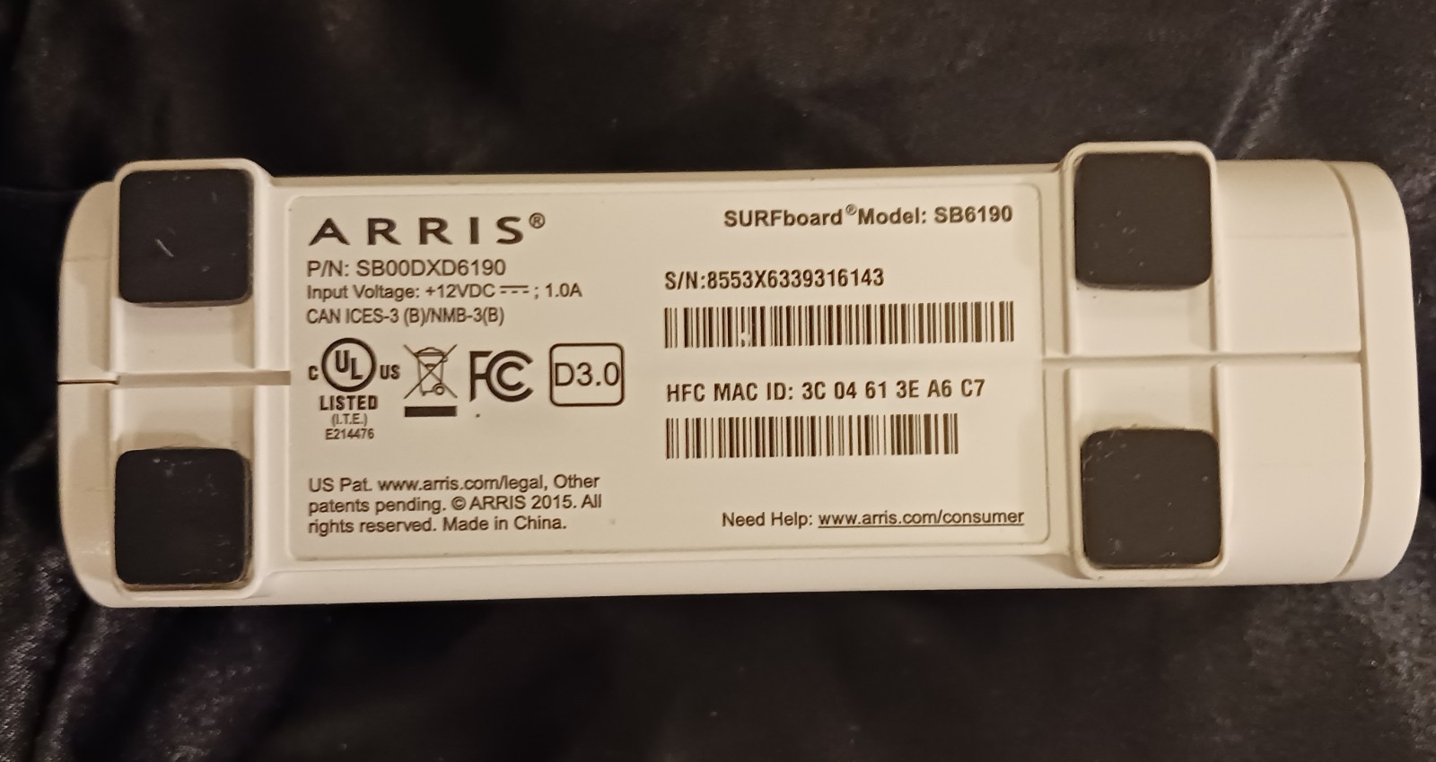 ARRIS SURFboard SB6190 DOCSIS 3.0 Cable Modem 1.4Gbps Intel 1-Port Cox White