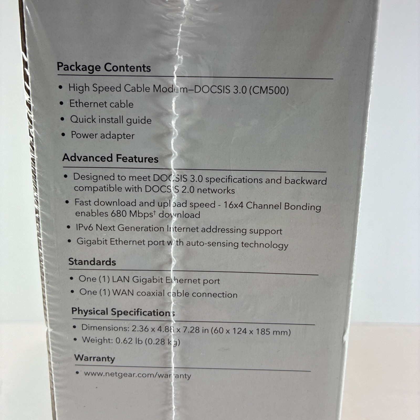 Netgear CM500 High Speed Cable Modem DOCSIS 3.0 680 mbps 16×4 Channel Bonding