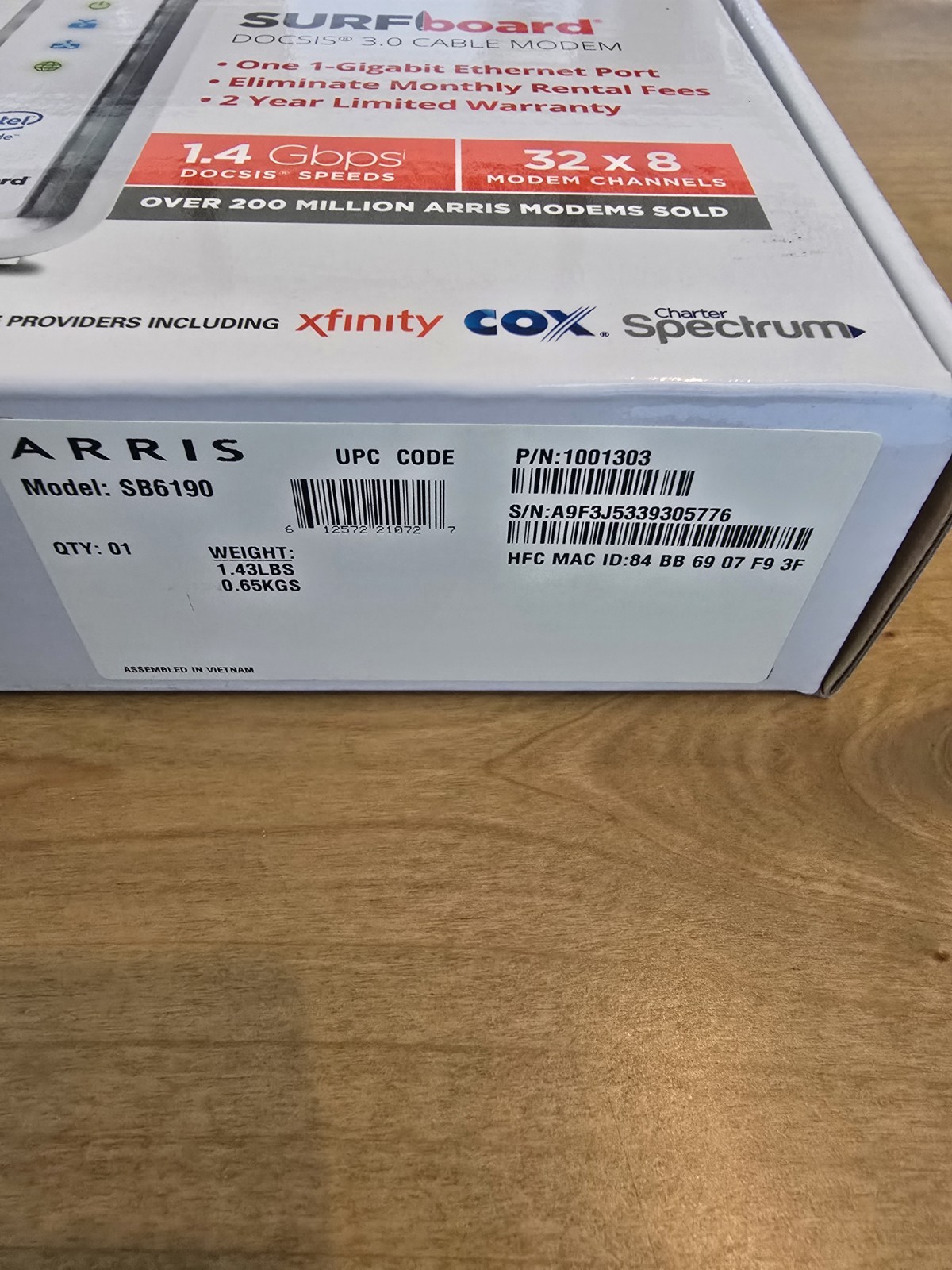 ARRIS Surfboard SB6190-RB DOCSIS 3.0 Cable Modem, White Open Box, Functional
