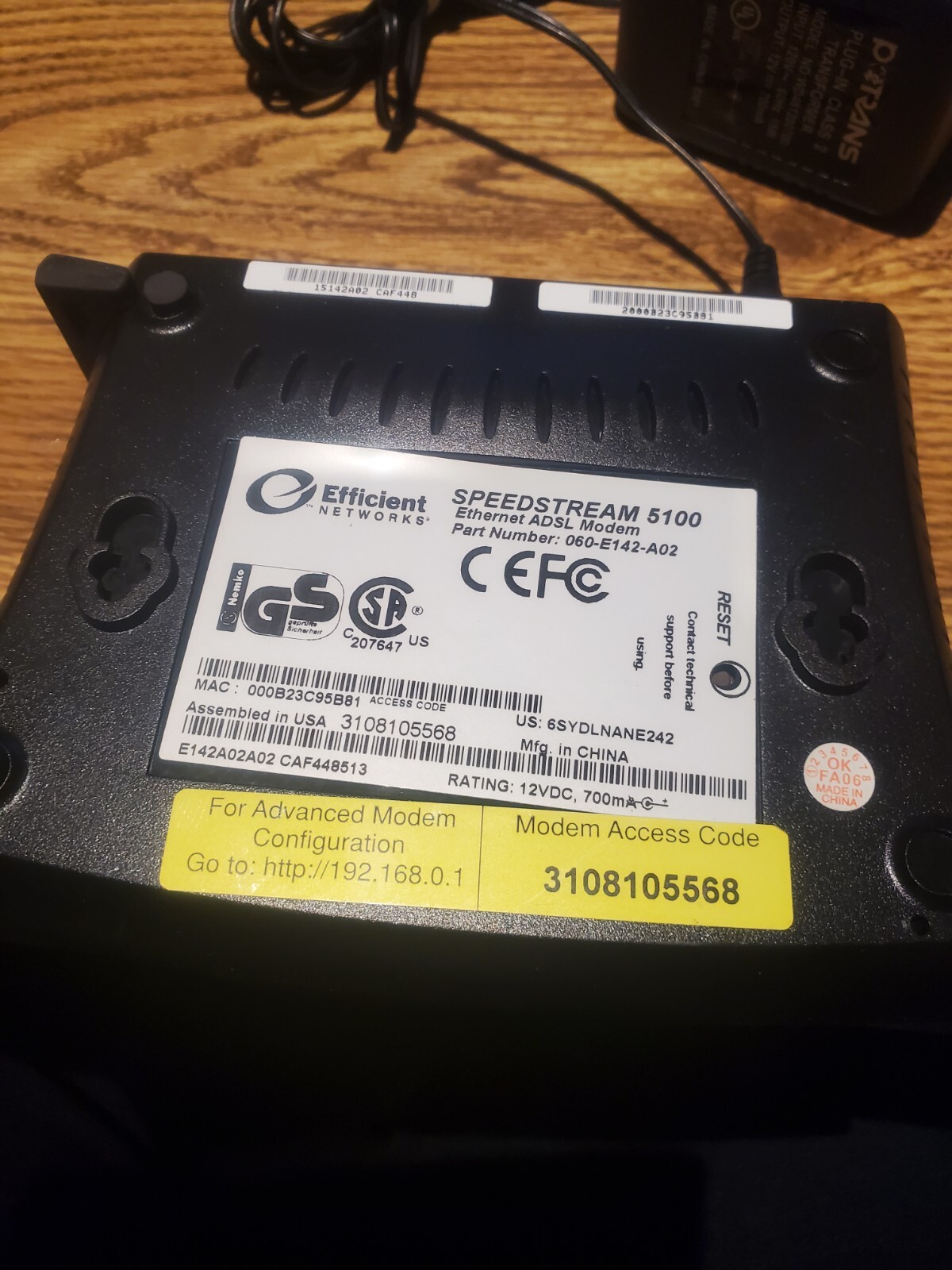 SpeedStream 060-E141-A02 5100 ADSL Modem with Ethernet Port and Power Supply