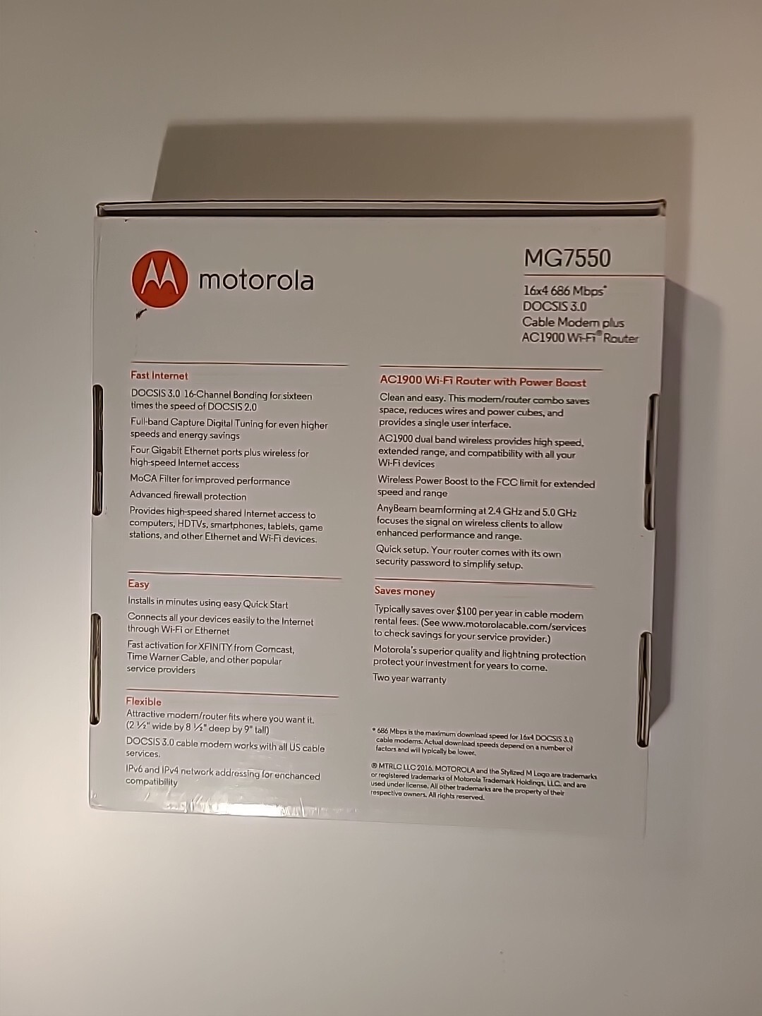 Motorola MG7550 16×4 DOCSIS 3.0 Cable Modem Plus AC1900 WiFi Router