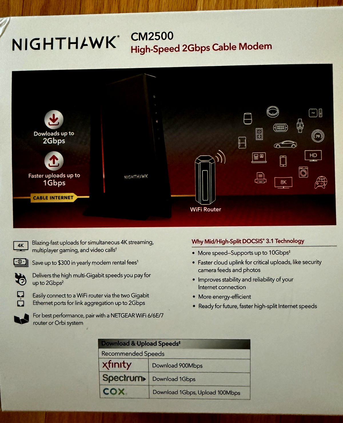 Used Nighthawk CM2500 Highspeed Cable modem w/ Link aggregation up to 2.5Gbps DL