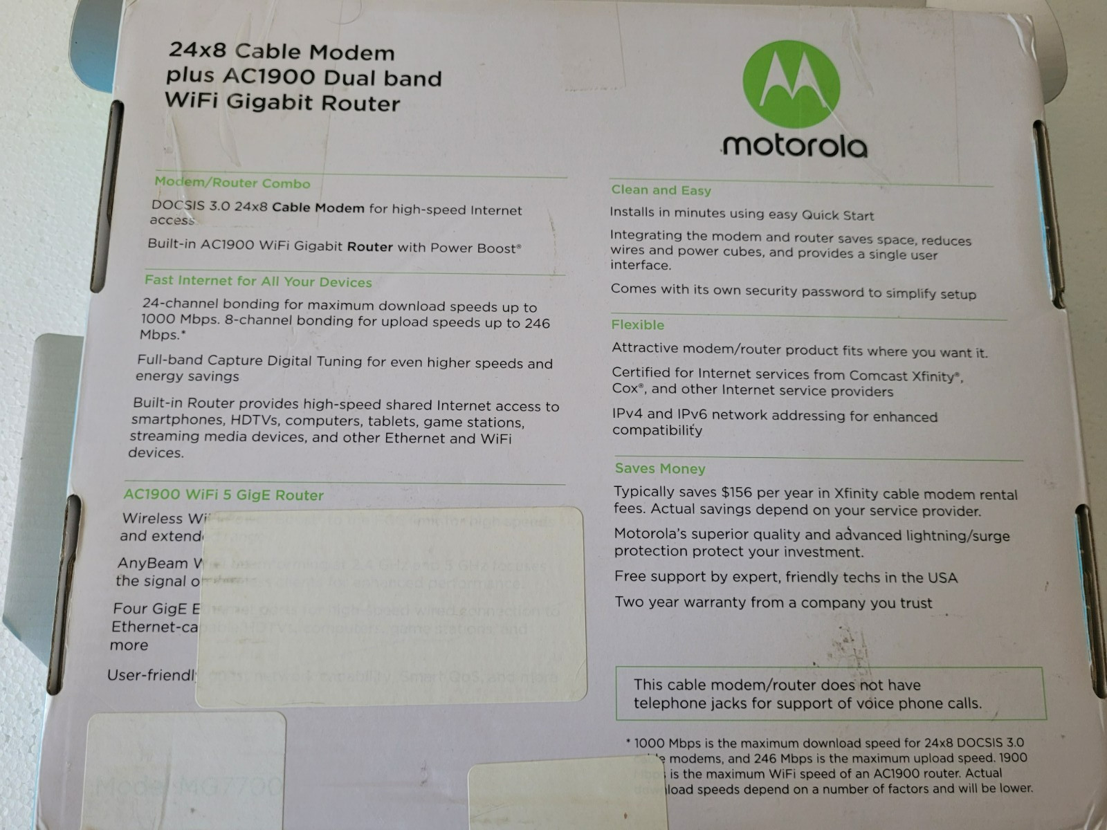 Motorola Cable Modem 24×8 Plus AC1900 Dual Band WIFI Gigabit Router