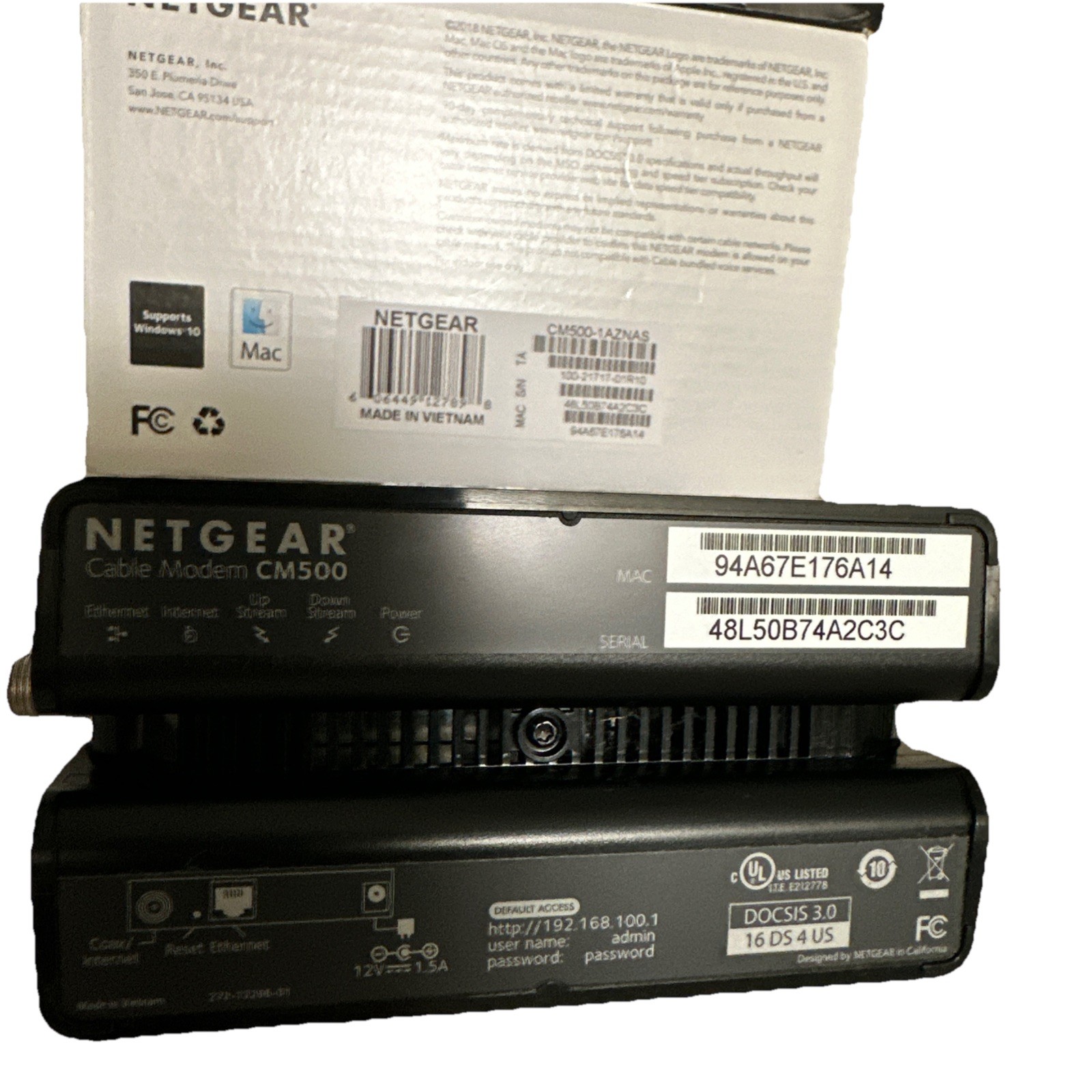 NETGEAR CM500-100NAS DOCSIS 3.0 High Speed Cable Modem