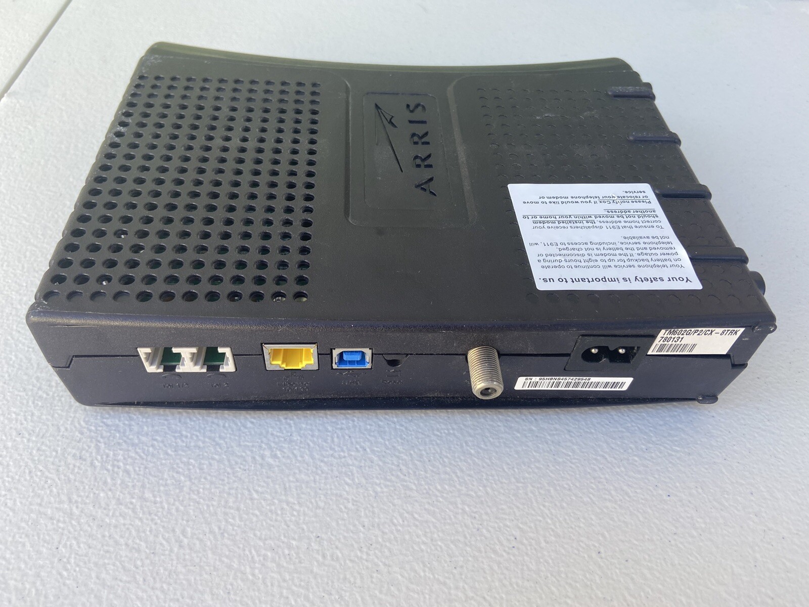 Arris TM602G/115 Cable Modem Internet & Telephone Used P/N: tm02ac1g6