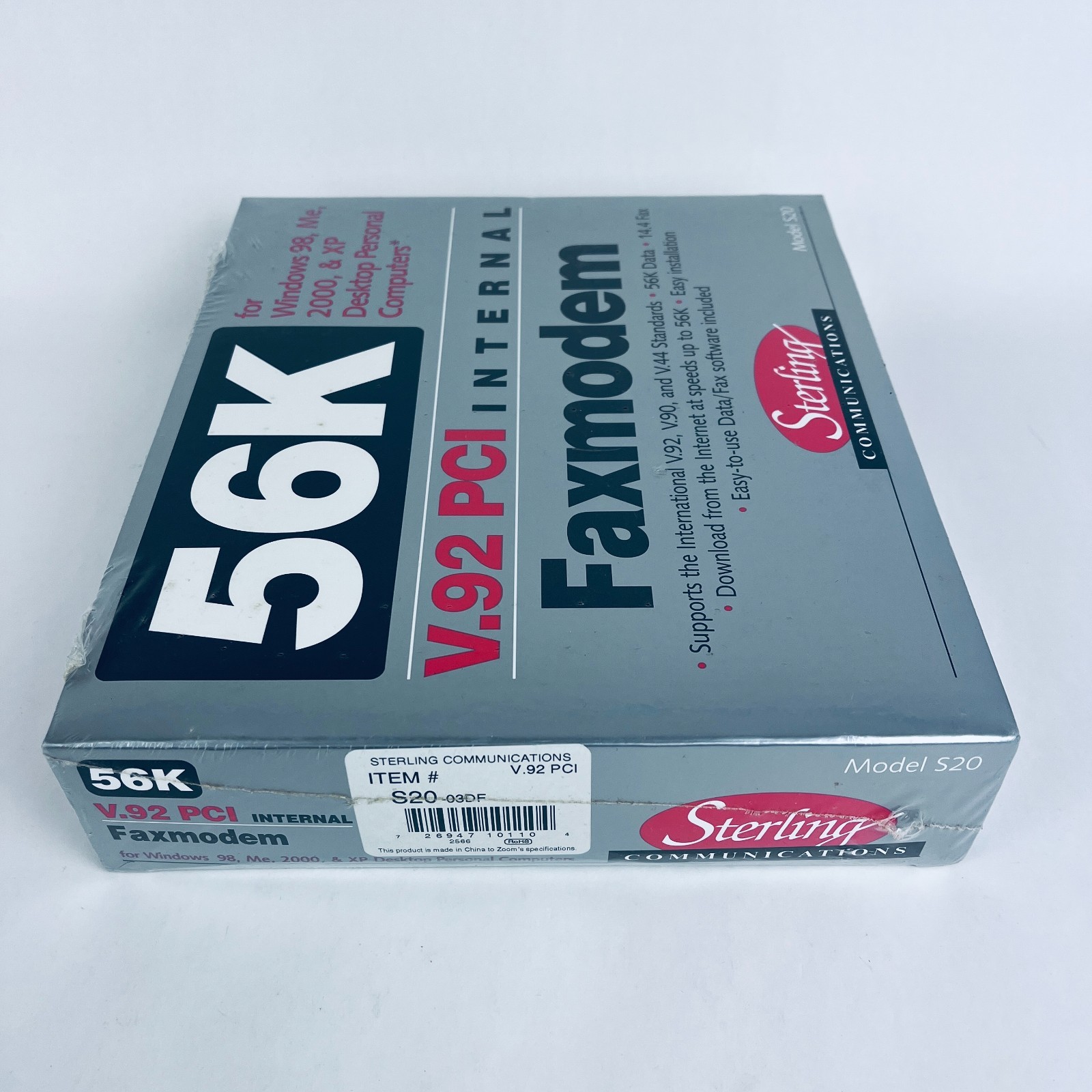 Sterling Model S20 56K FaxModem V.92 PCI Internal – New Factory Sealed Box