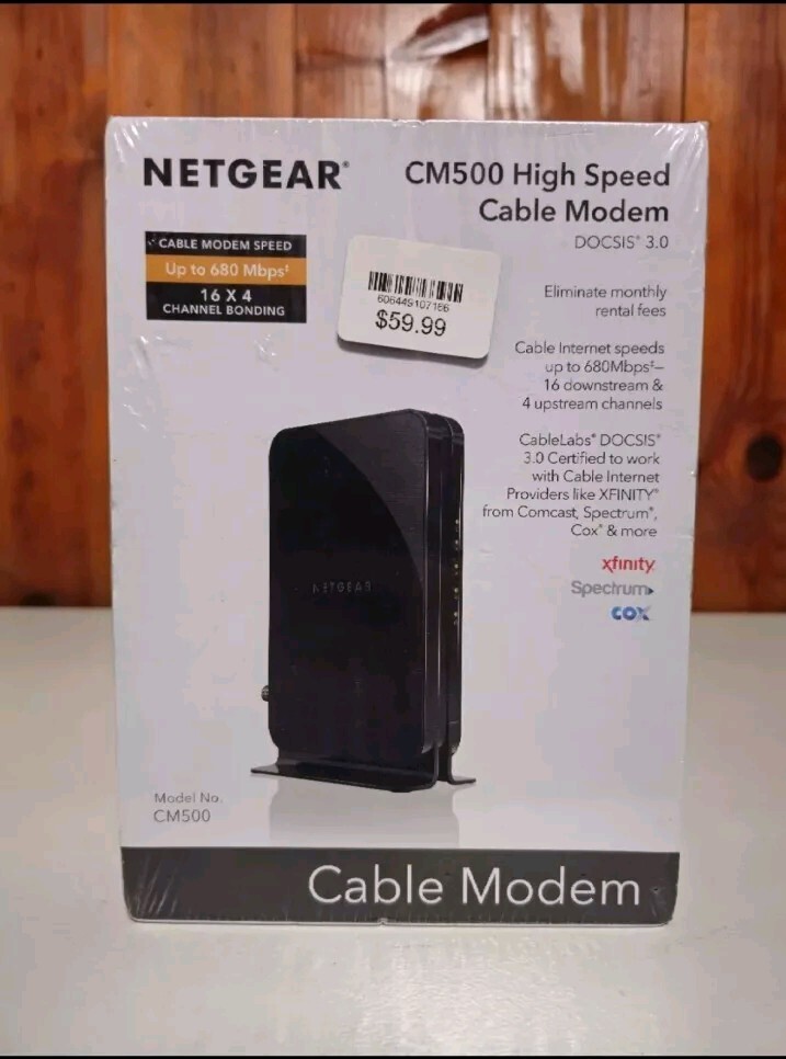 NETGEAR CM500 High Speed Modem DOCSIS 3.0 (CM500100NAS) 680 Mbps, Black – SEALED