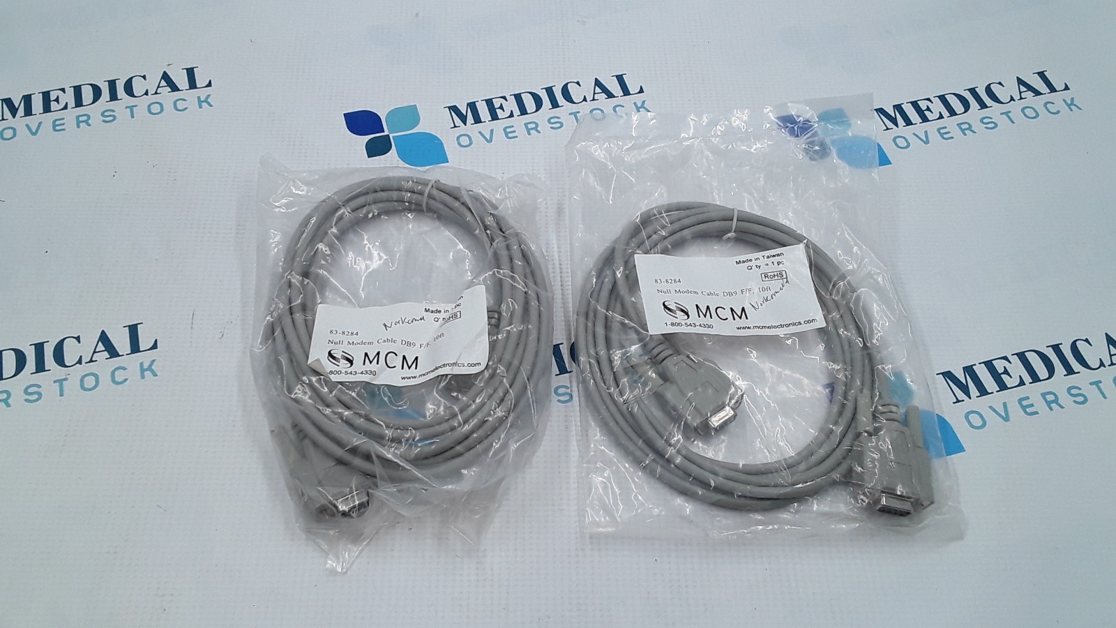 MCM 83-8284 Null Modem Cable DB9 F/F 10ft Set of 2