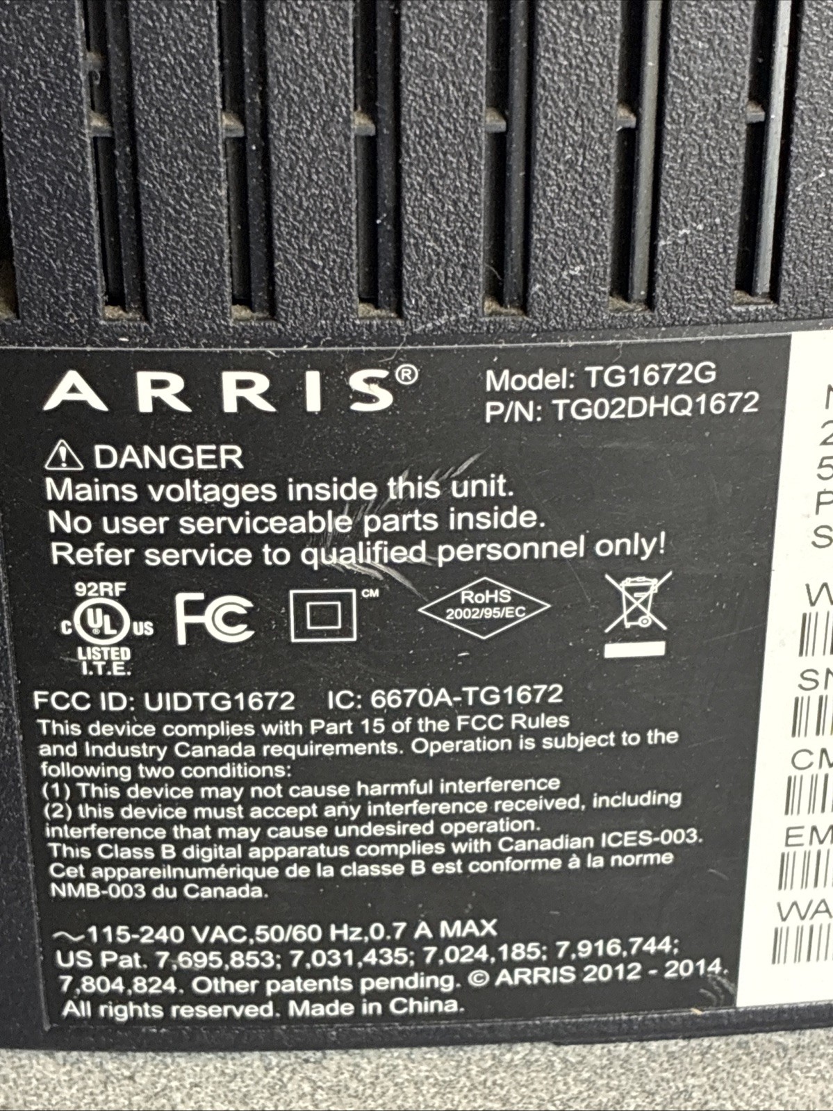 Arris TG1672G Touchstone Telephony Gateway WIFI (2.5/5.0GHz) Cable Modem/Router
