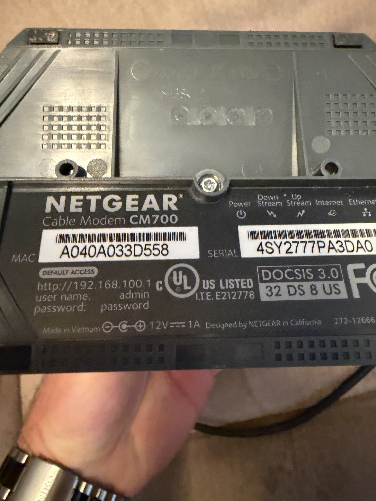 NETGEAR CM700-100NAS Cable Modem