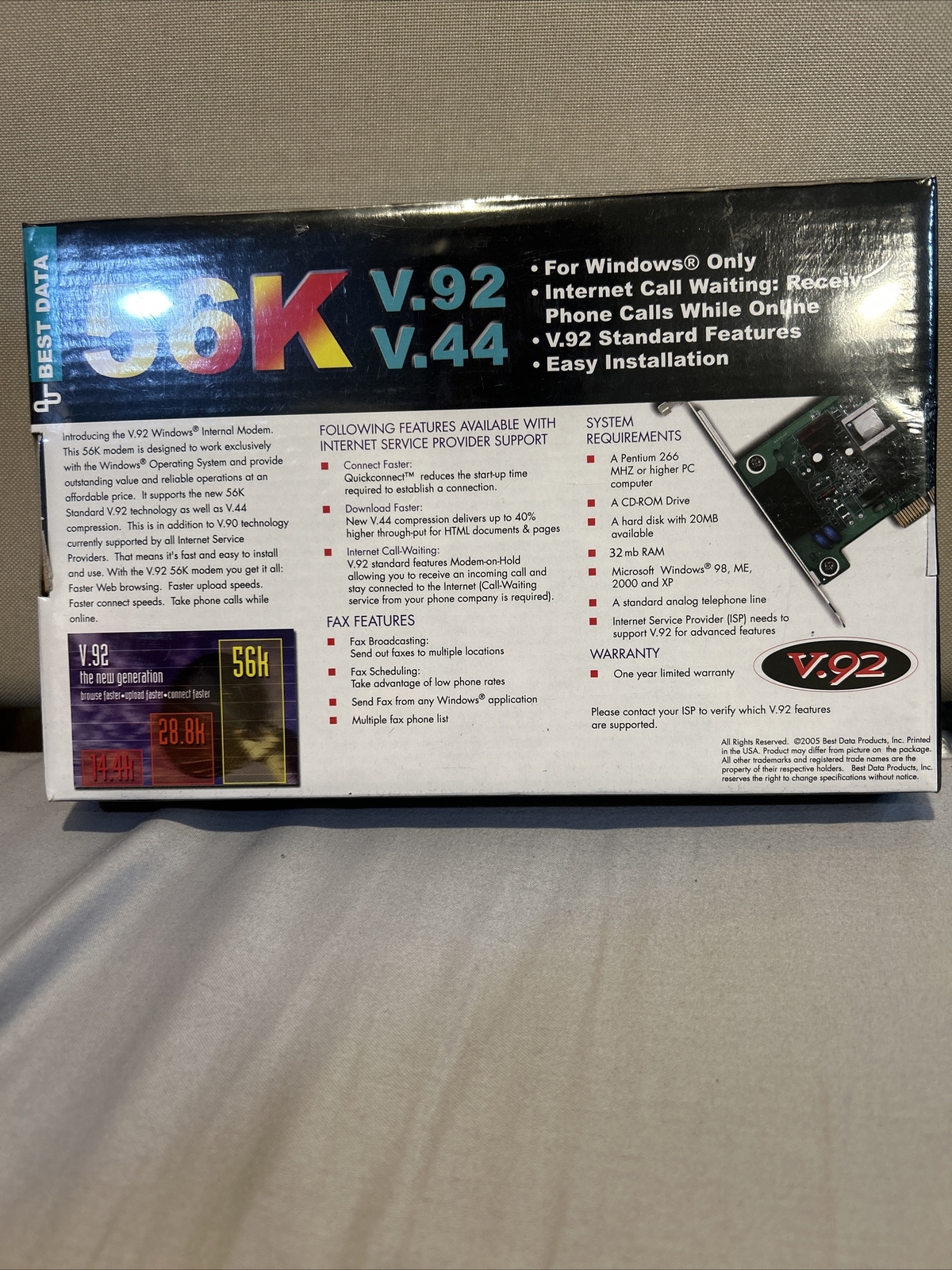 Best Data 56K Internal Modem Smart One V.92/V.44, PCI Slot – NEW