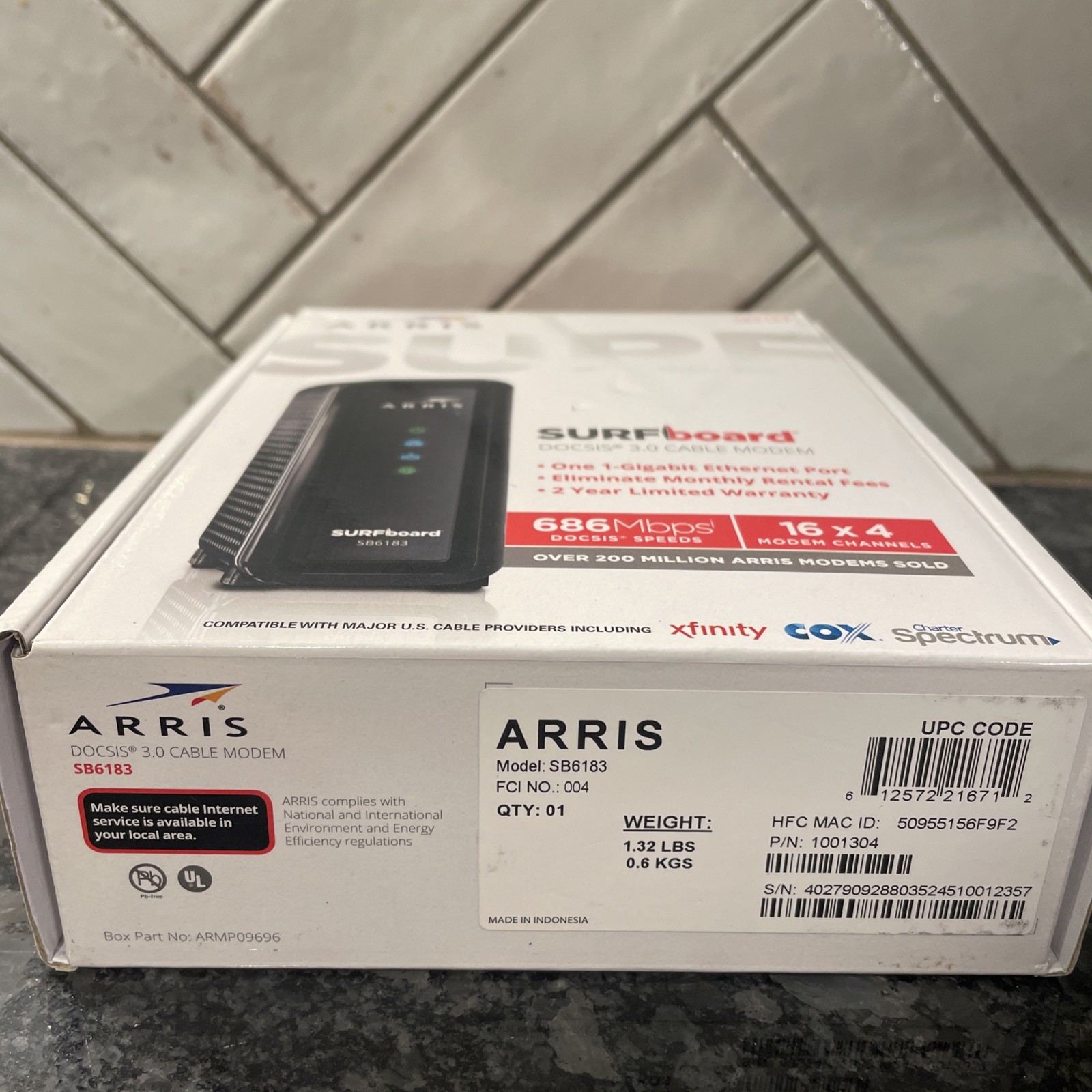 ARRIS SURFboard SB6183 DOCSIS 3.0 Cable Modem -Xfinity Spectrum BLACK