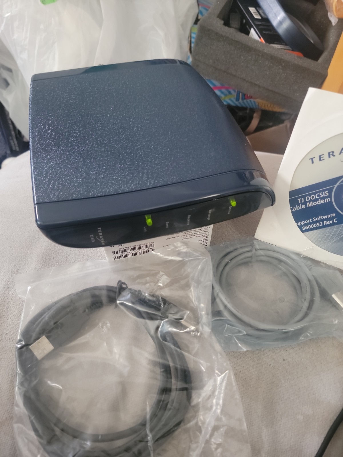 Terayon TJ-615 Blue DOCSIS Cable Modem Bundle – Open Box / Sealed Cables & CD