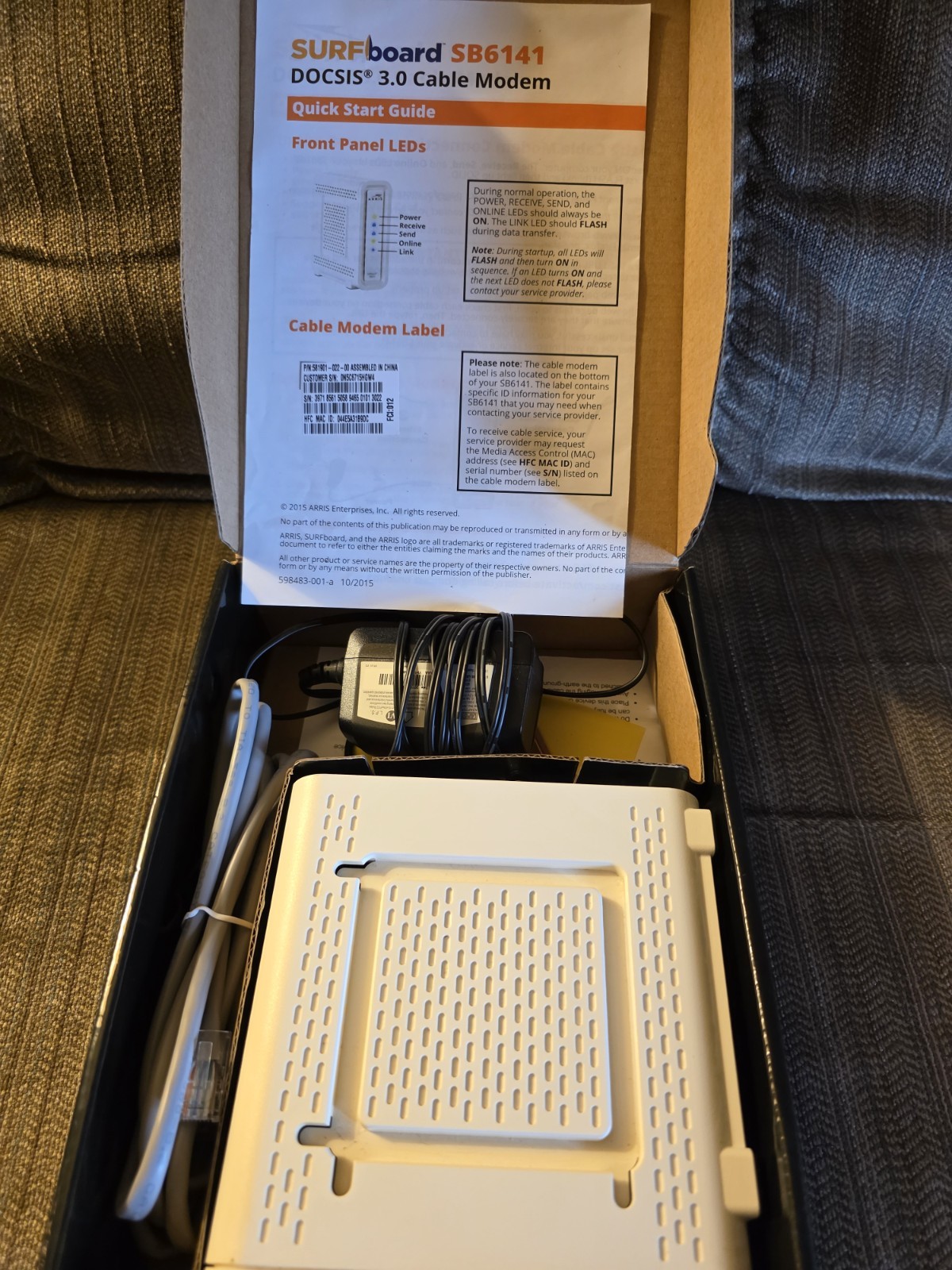 Motorola Arris SURFboard Modem 400 Series SB6141 343 Mbps DOCSIS 3.0 Ethernet