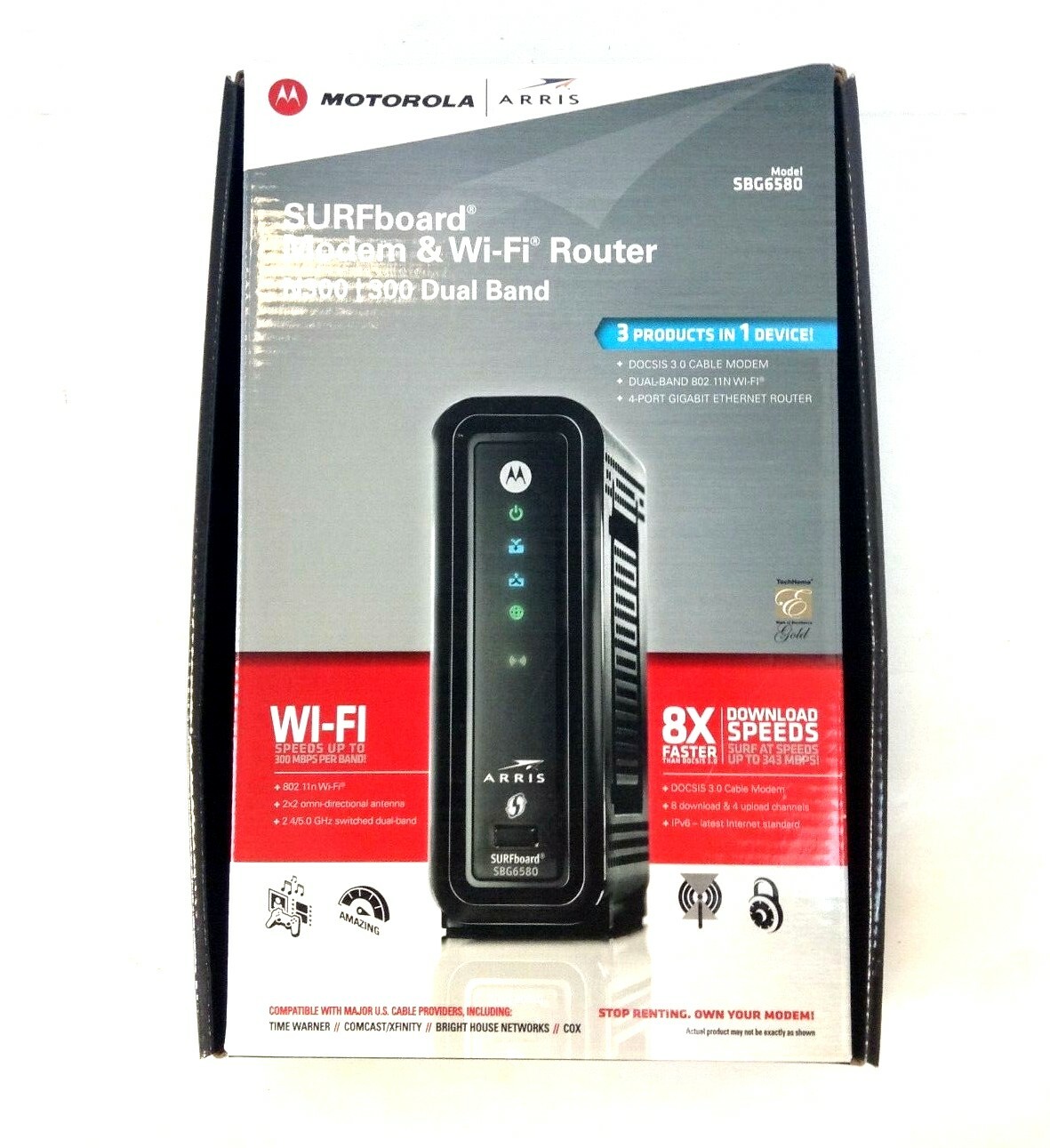 ARRIS SURFboard SBG6580 DOCSIS 3.0 Cable Modem/ WiFi N300 2.4Ghz + N300 5GHz D