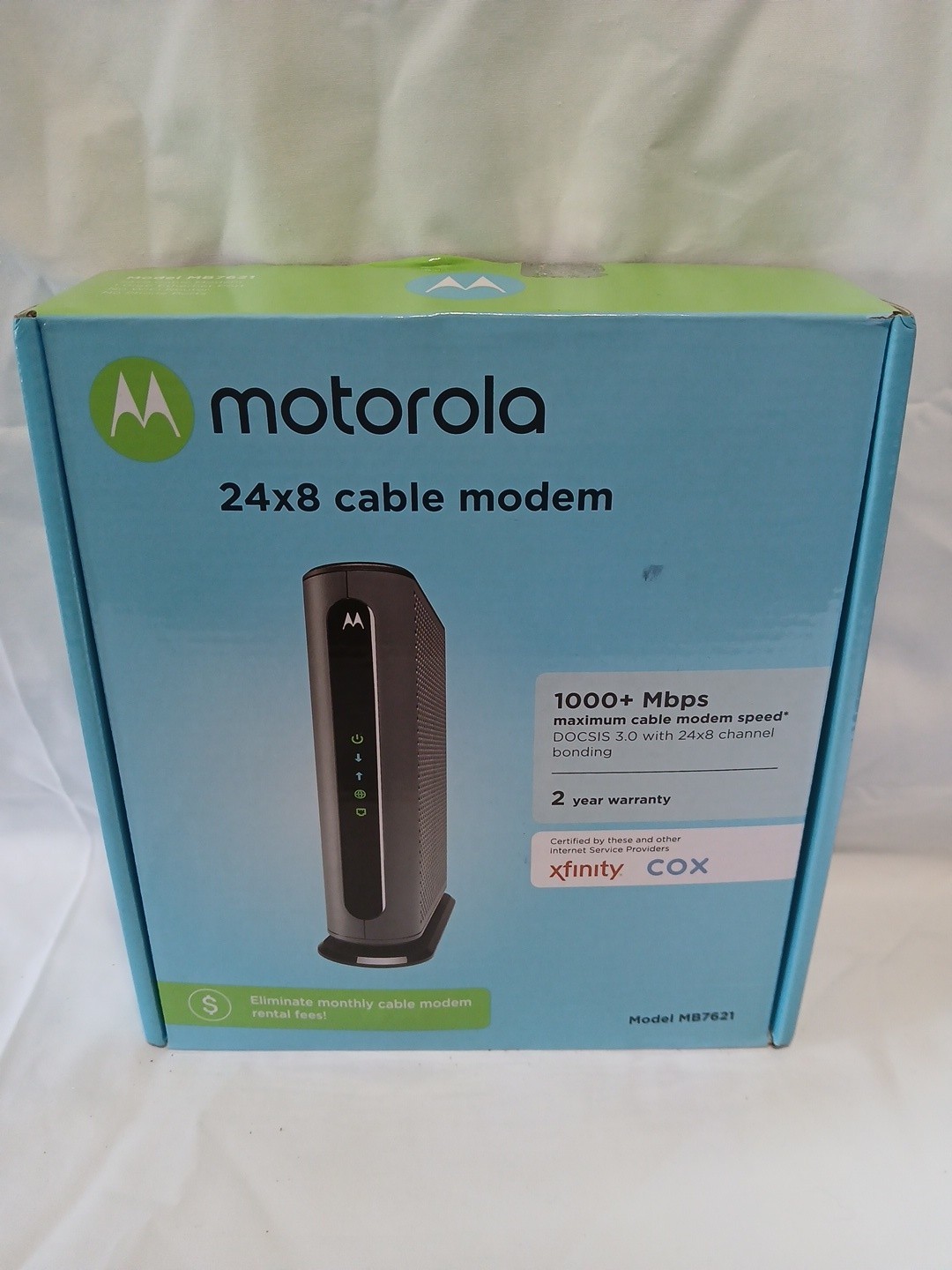 Motorola 24×8 Cable Modem DOCSIS 3.0 Model No. MB7621 Gently Used 1000+ Mbps