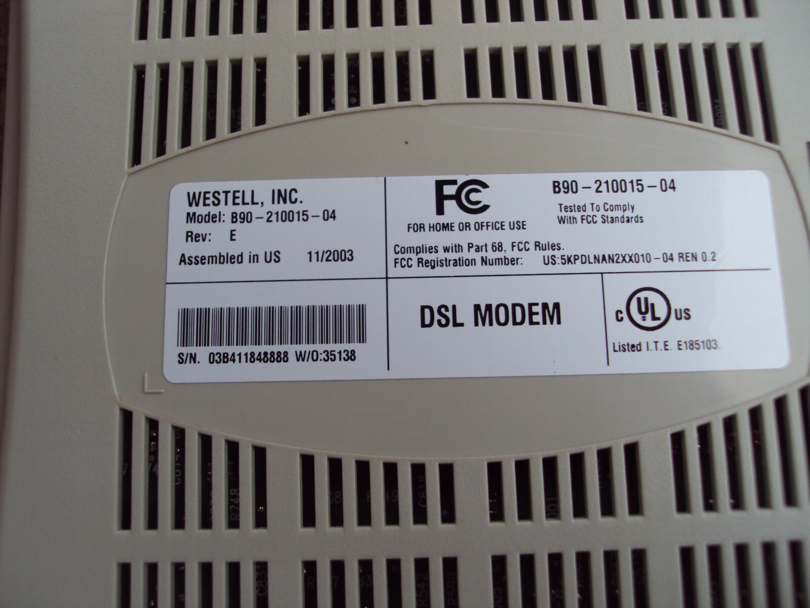 Westell WireSpeed DSL Modem B90-210015-04
