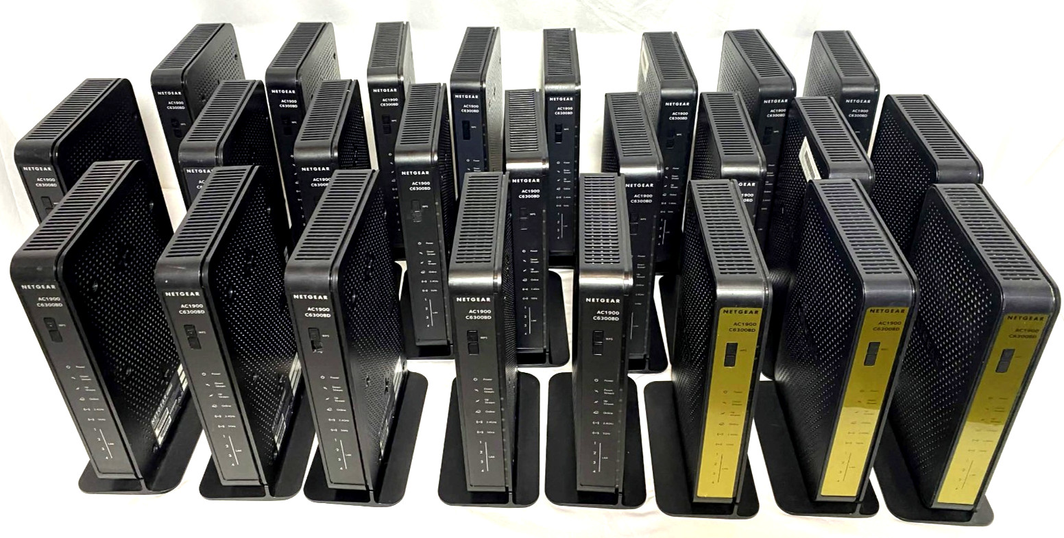Lot of 25 – Netgear C6300BD AC1900 Cable Modem Routers – Gold & Black -Read Desc