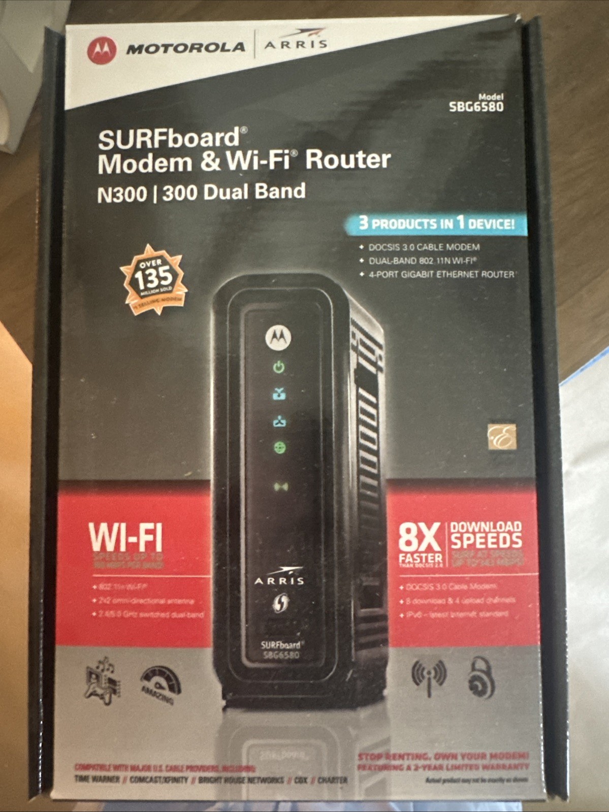 ARRIS SURFboard SBG6580 DOCSIS 3.0 Cable Modem/ Wi-Fi N300 2.4Ghz + N300 5GHz W2