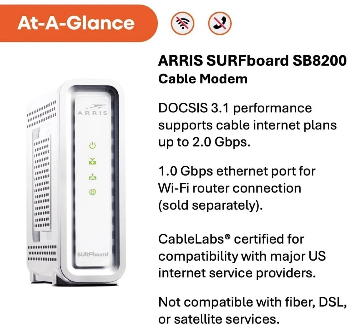 ARRIS SURFboard SB8200 DOCSIS 3.1 1 Gbps Cable Modem