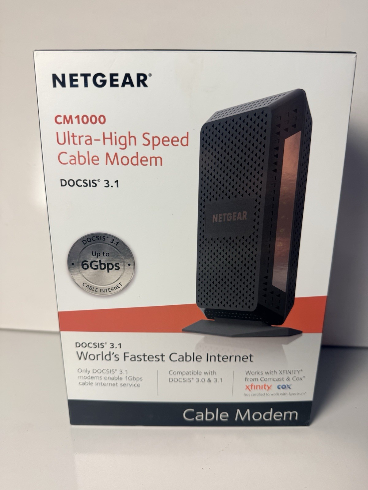 NOB NETGEAR CM1000 DOCSIS 3.1 Cable Modem 6Gbps Ethernet Black New Open Box