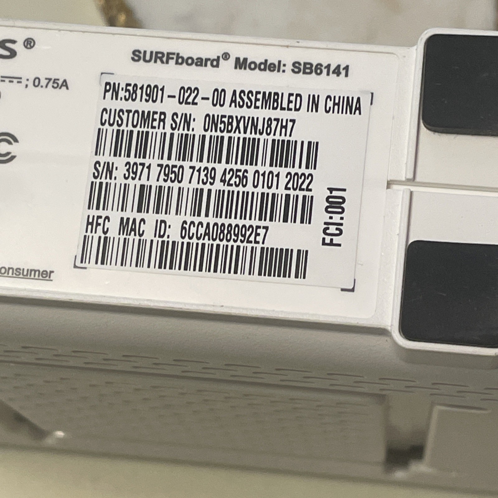 ARRIS SURFboard SB6141 3.0 Cable Modem 1GHz LPF Series**No Adapter**