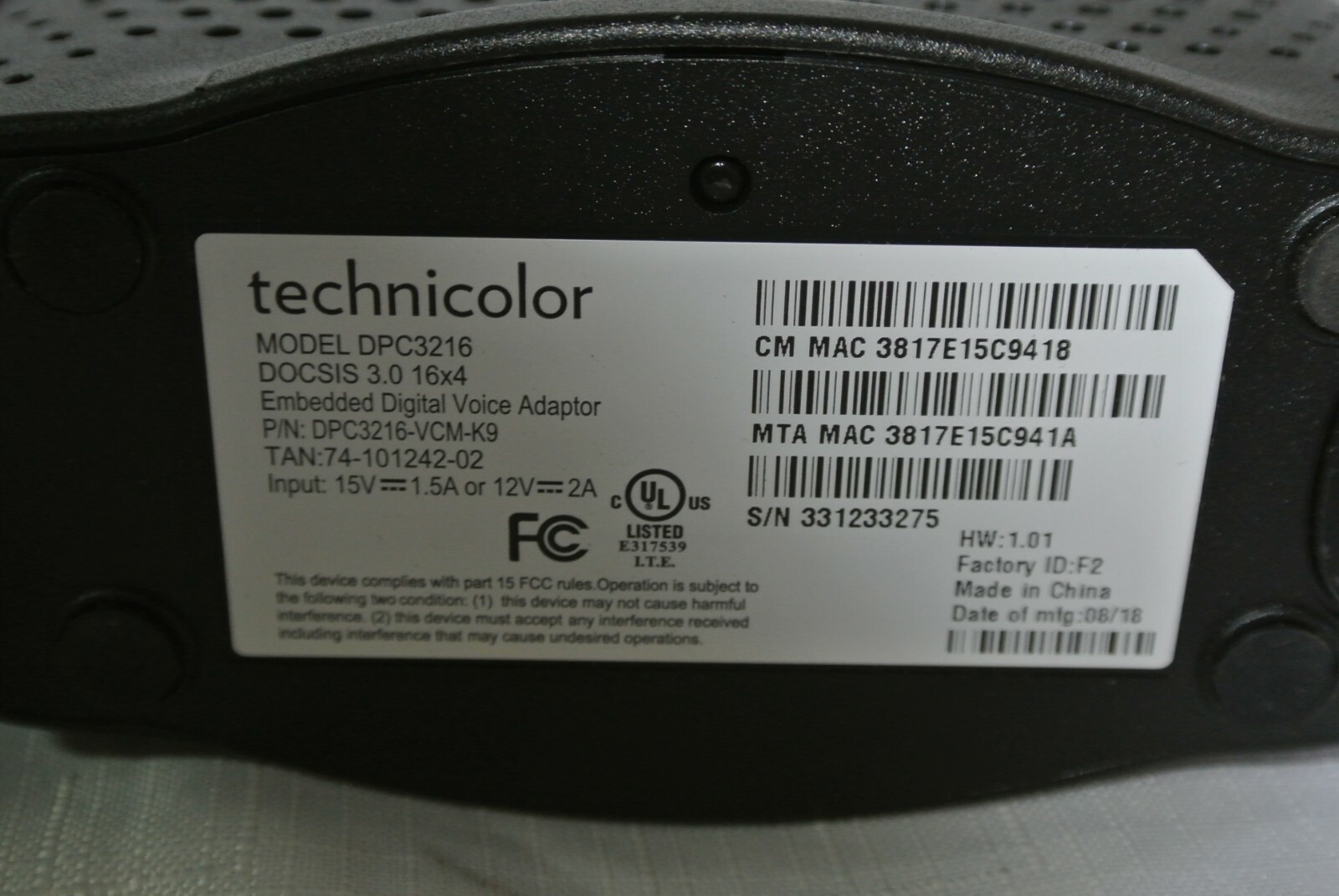 Technicolor DPC3216 Telephone Gateway Wireless-n Router Docsis 3.0 16×4