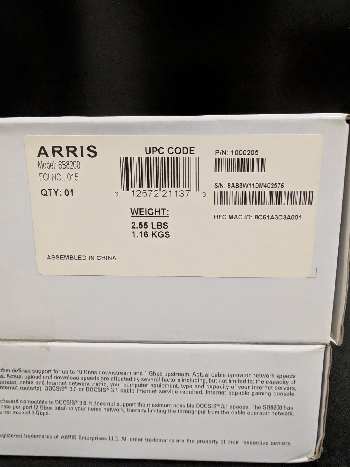 ARRIS SURFboard SB8200 DOCSIS 3.1 10 Gbps Cable Modem