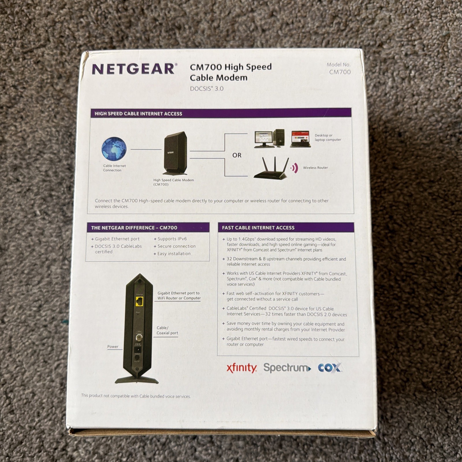 Netgear CM700-100NAS DOCSIS 3.0 High Speed Cable Modem – Open Box New!