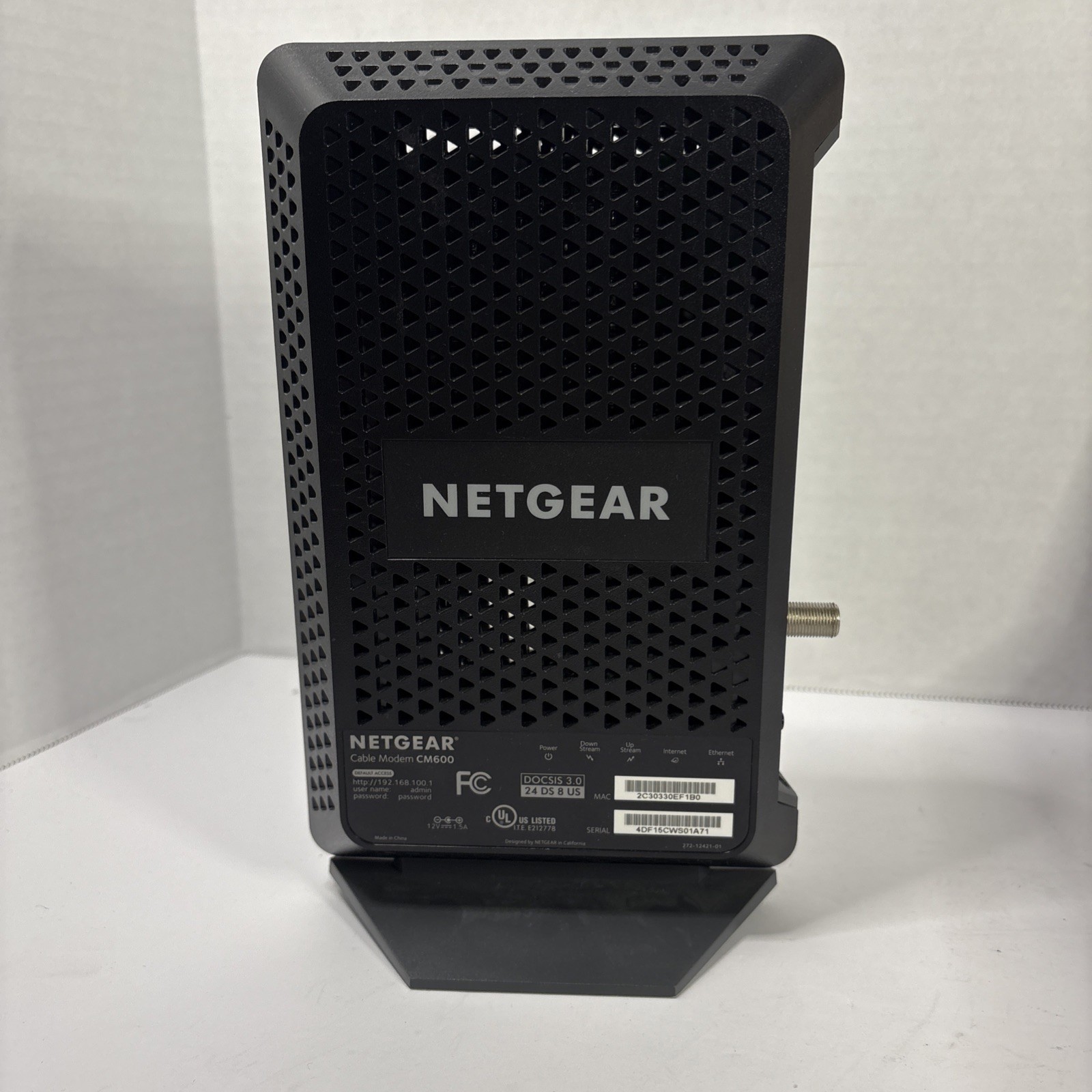 Netgear CM600 High Speed Cable Modem DOCSIS 3.0 24×8 Channel Bonding Black