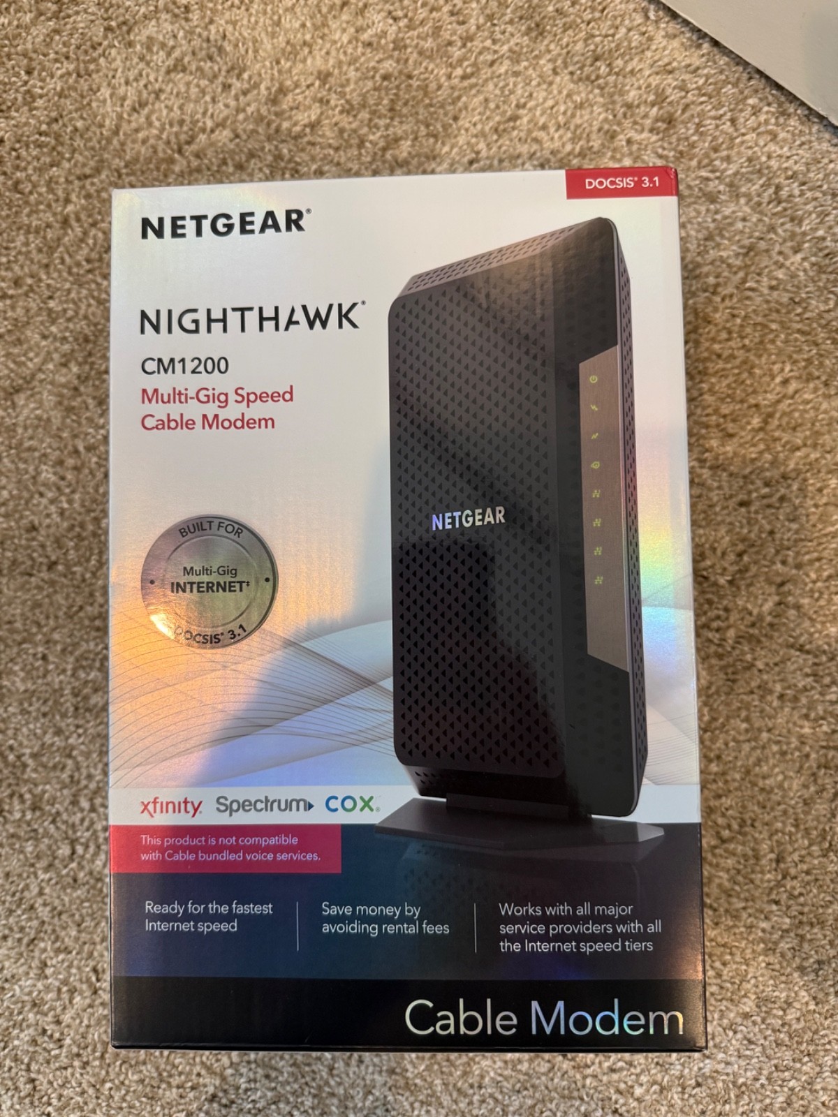 NETGEAR Nighthawk CM1200 DOCSIS 3.1 Multi-Gig Speed Cable Modem Ethernet Black